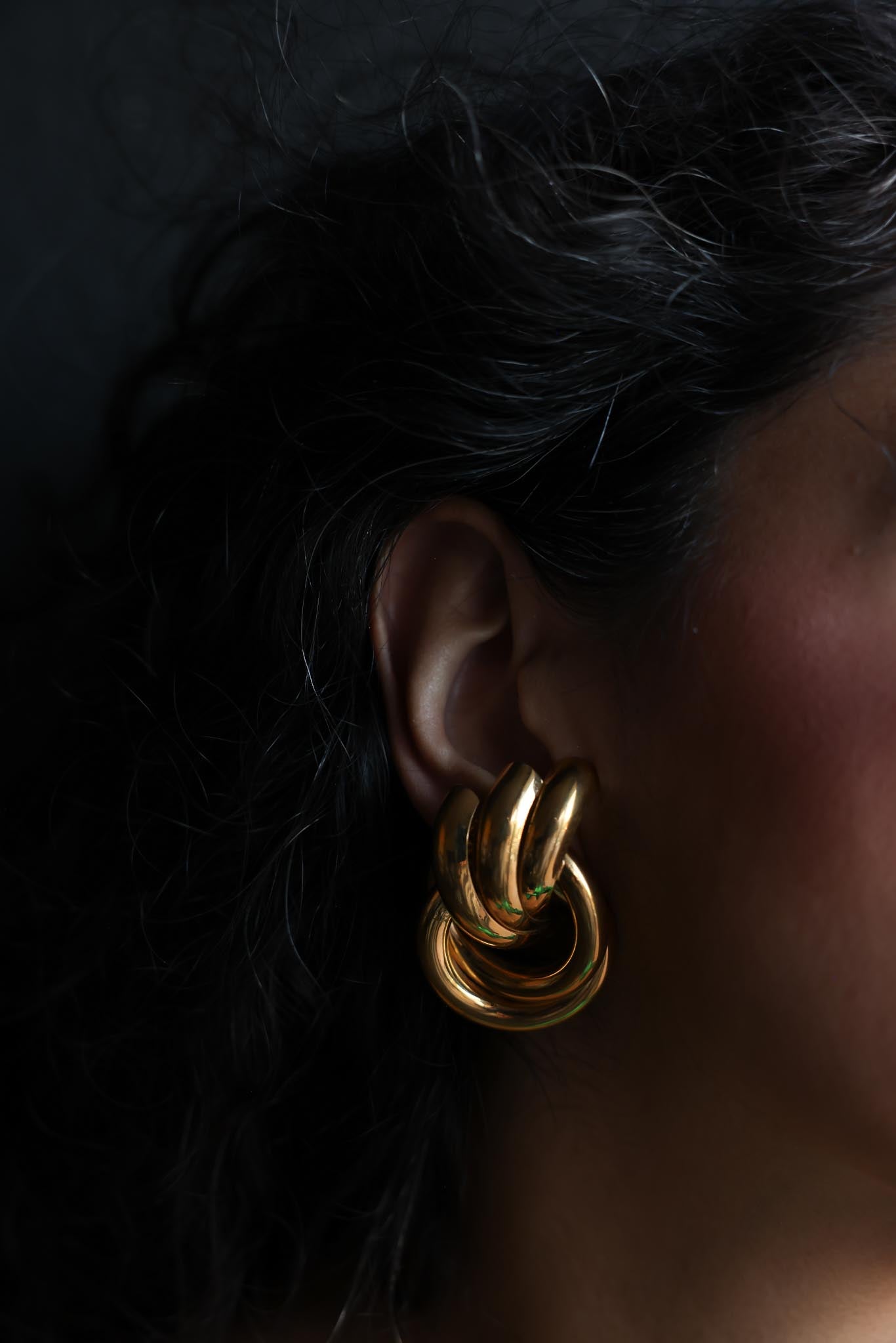 Gold-Tone Interlocking Hoop Clip-On Earrings