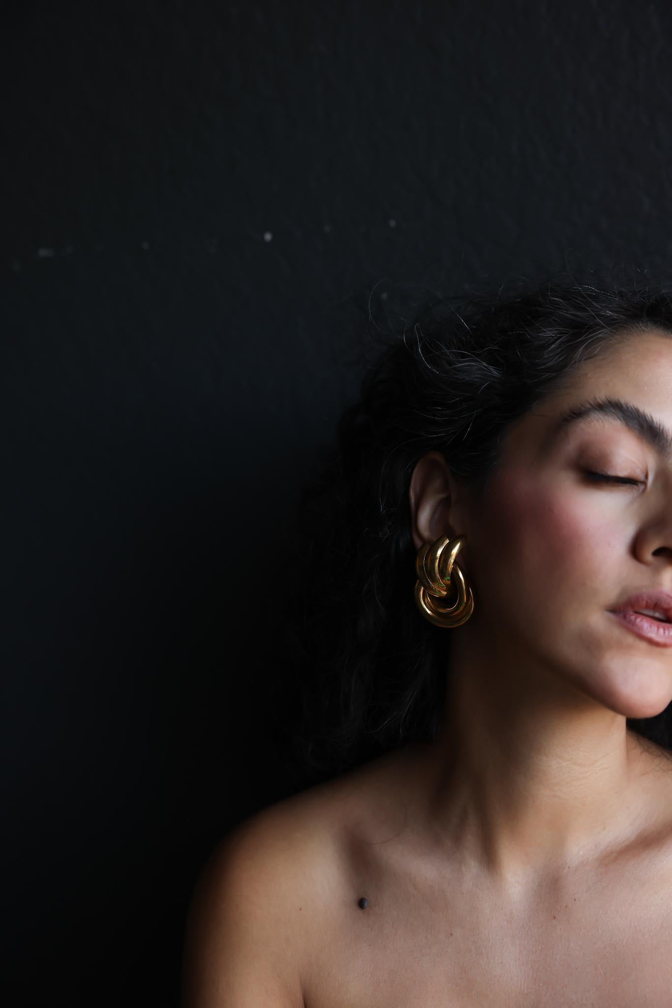 Gold-Tone Interlocking Hoop Clip-On Earrings