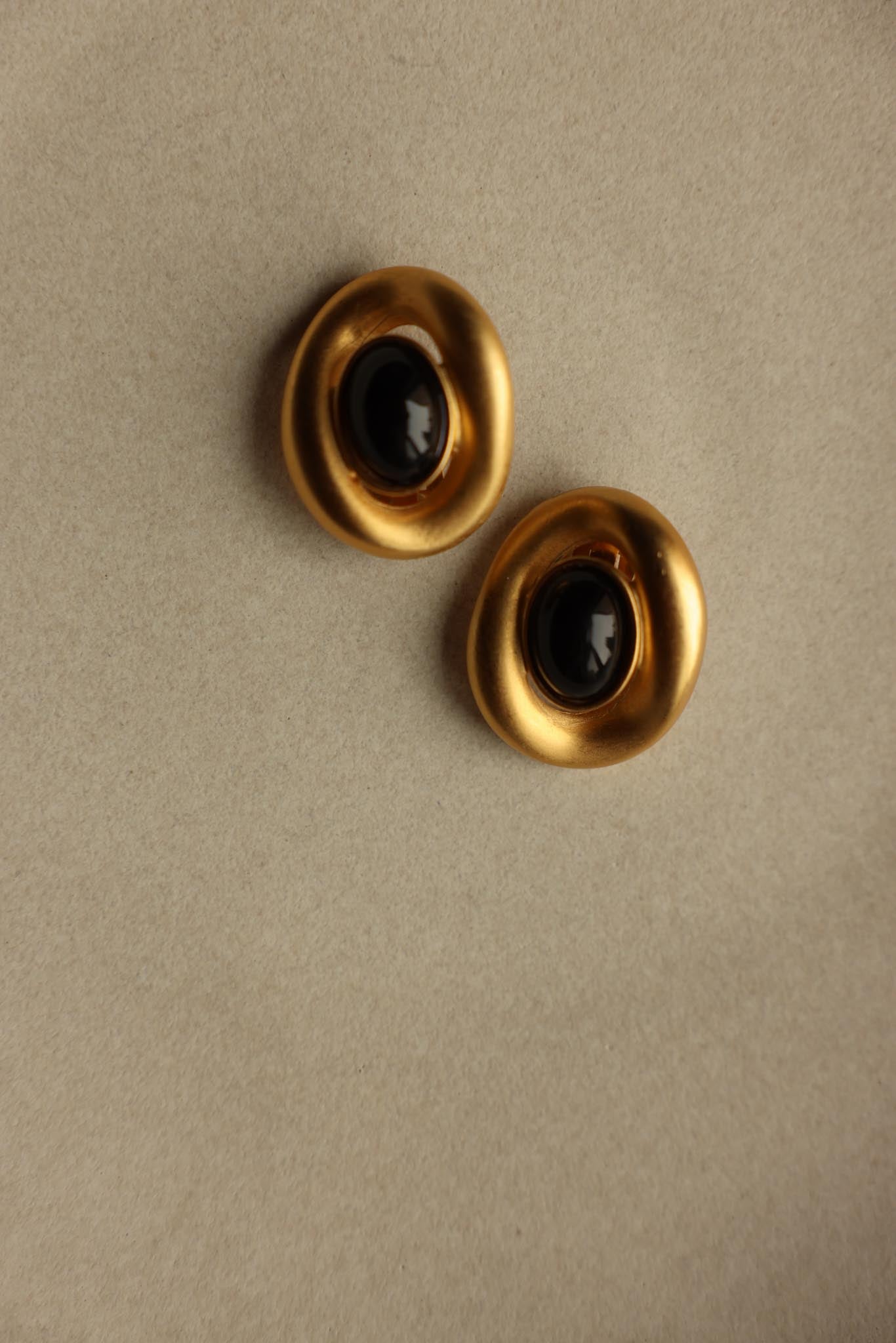 Matte Gold Black Cabochon Clip-On Earrings