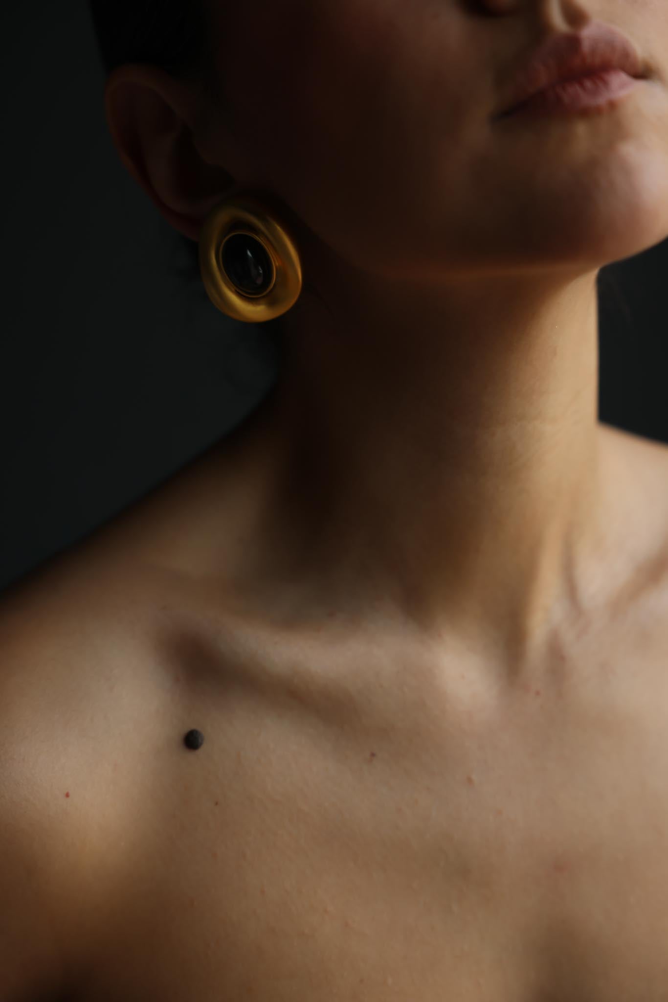 Matte Gold Black Cabochon Clip-On Earrings