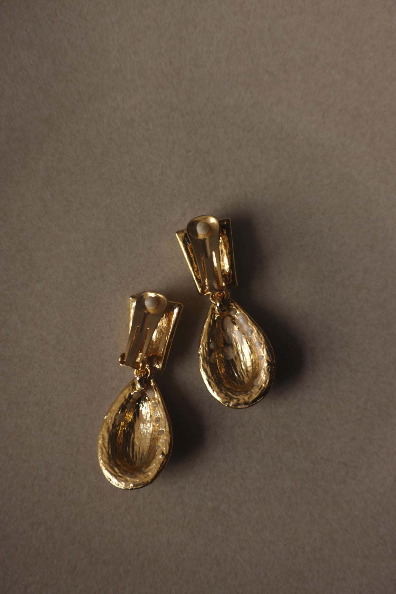 Gold Tone Pink Enamel Teardrop Clip-On Earrings