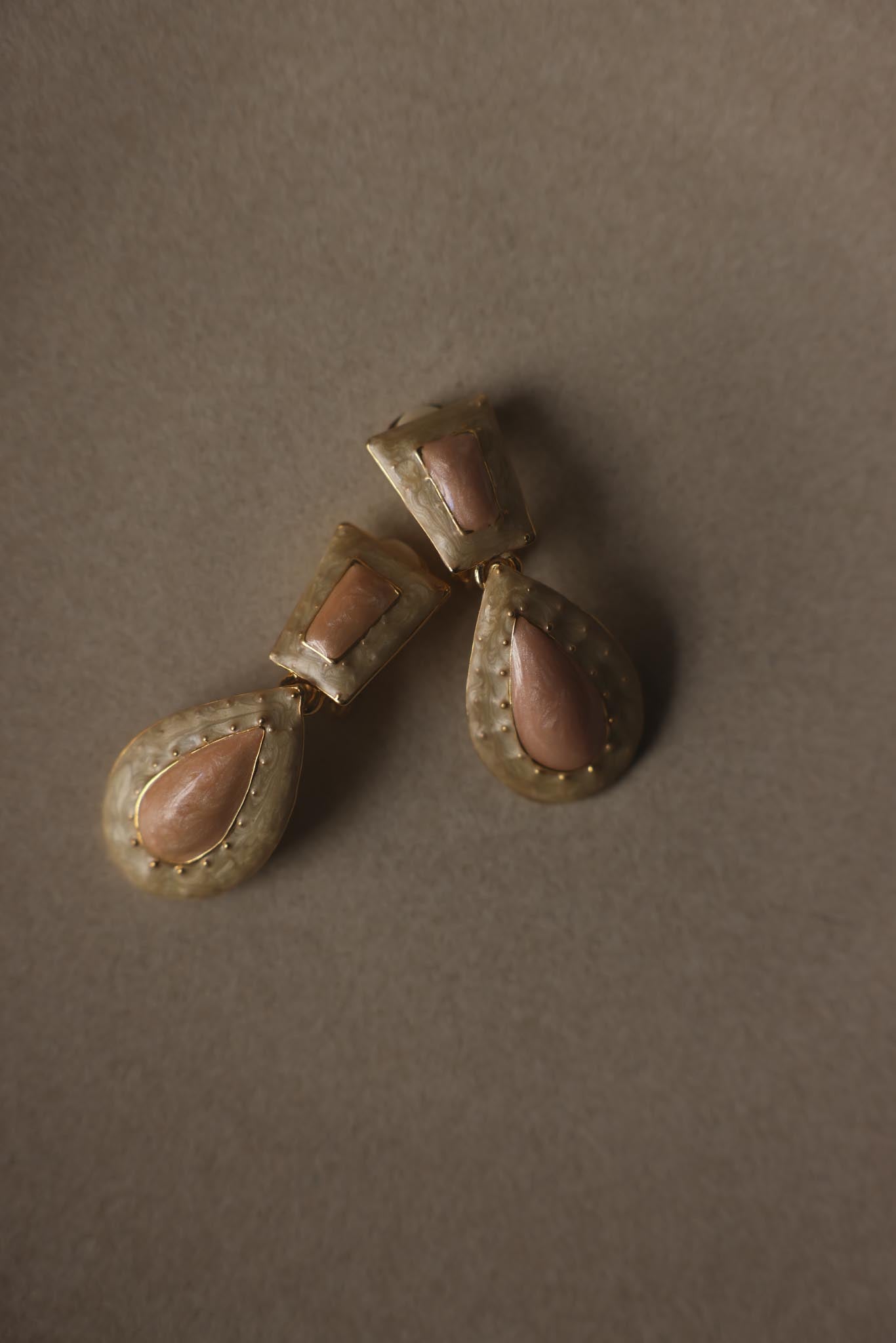 Gold Tone Pink Enamel Teardrop Clip-On Earrings