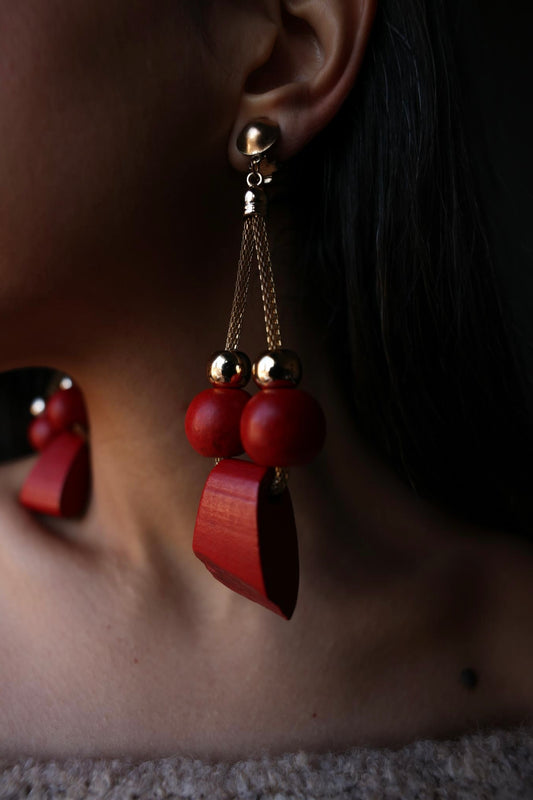 Scarlet Rhythm Statement Earrings|Vintage Baazaar 