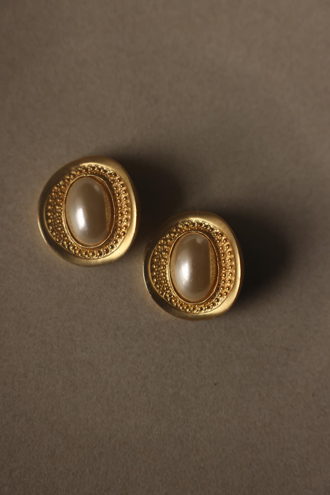 Chunky Gold Tone Faux Pearl Clip-On Earrings