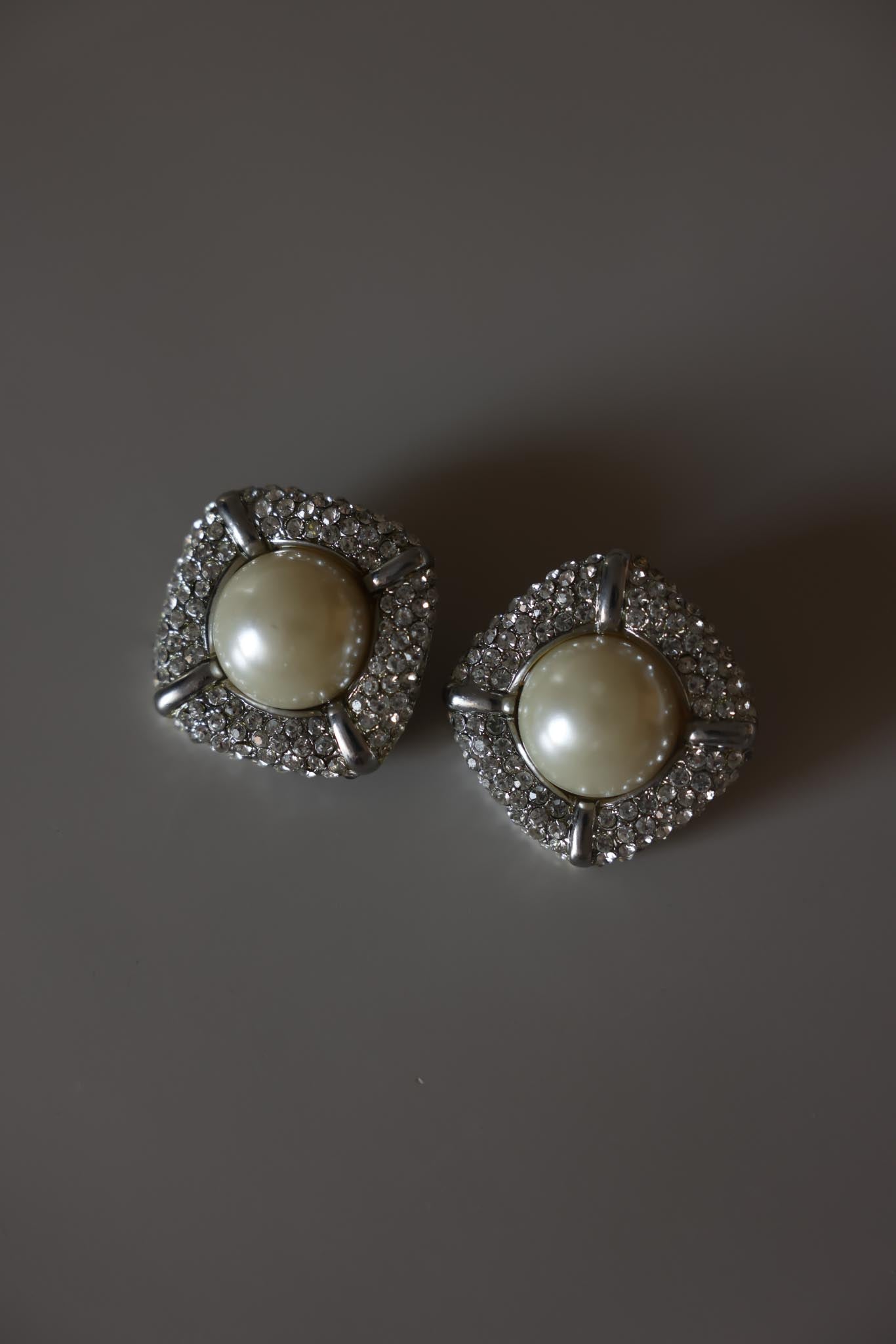 Pearl & Rhinestone Statement Clip-On Earrings