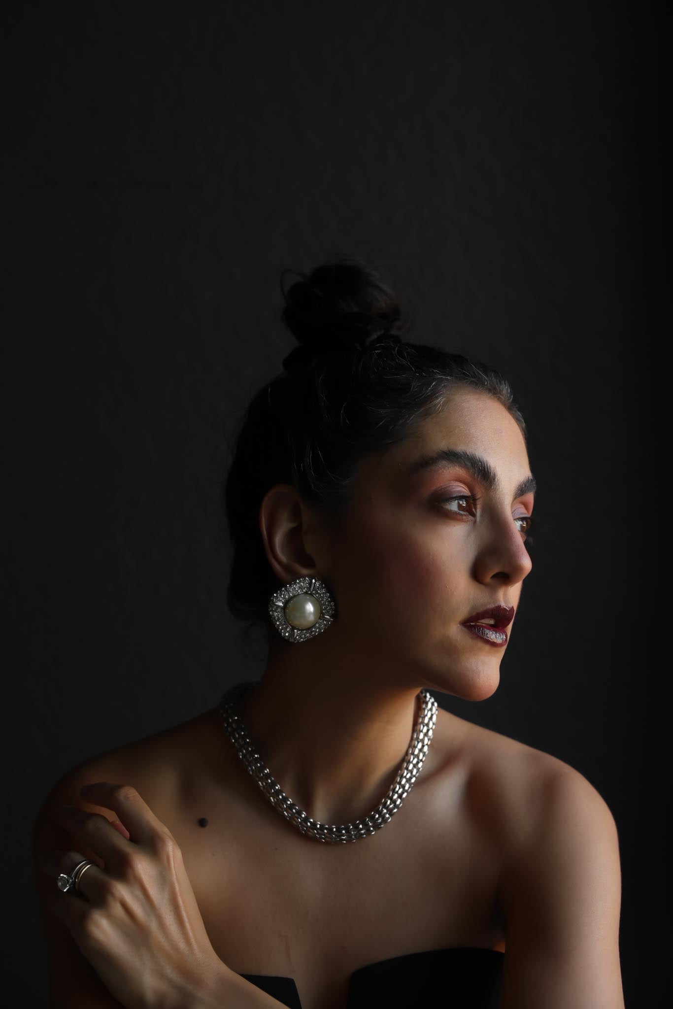 Pearl & Rhinestone Statement Clip-On Earrings