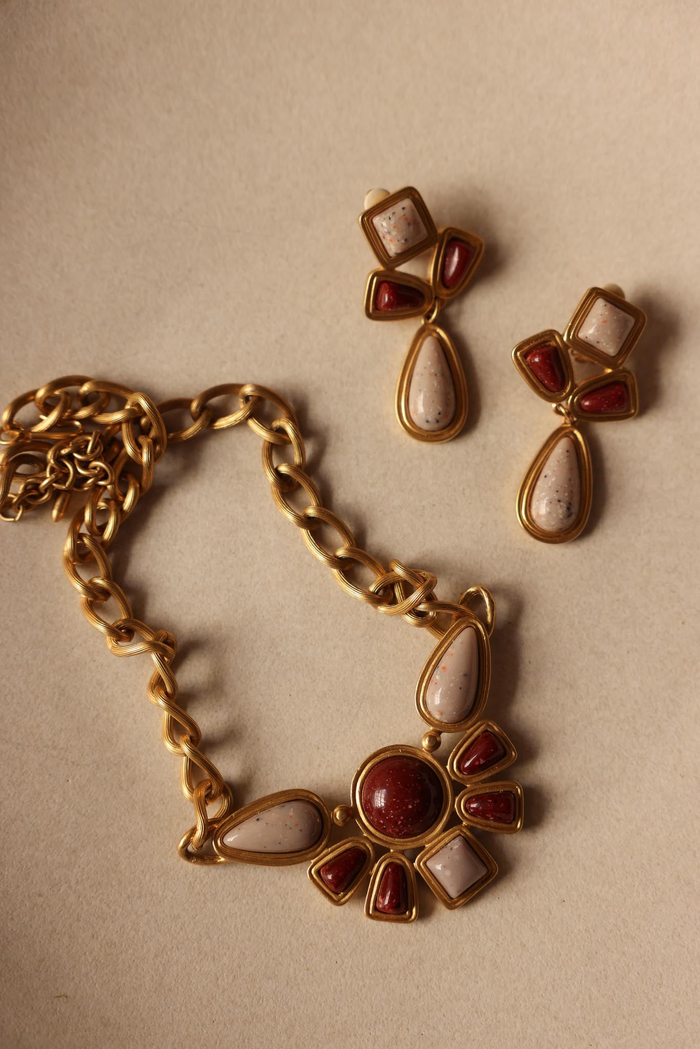 Gold-Toned Statement Necklace and Clip-On Earring Set (Avon)|Vintage Baazaar 