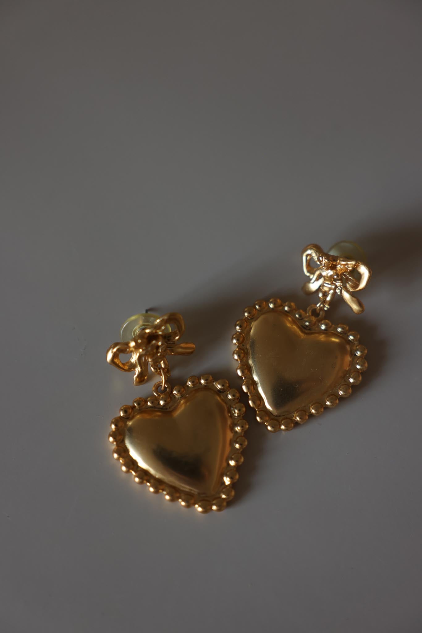 Bow Heart Drop Pierced Earrings