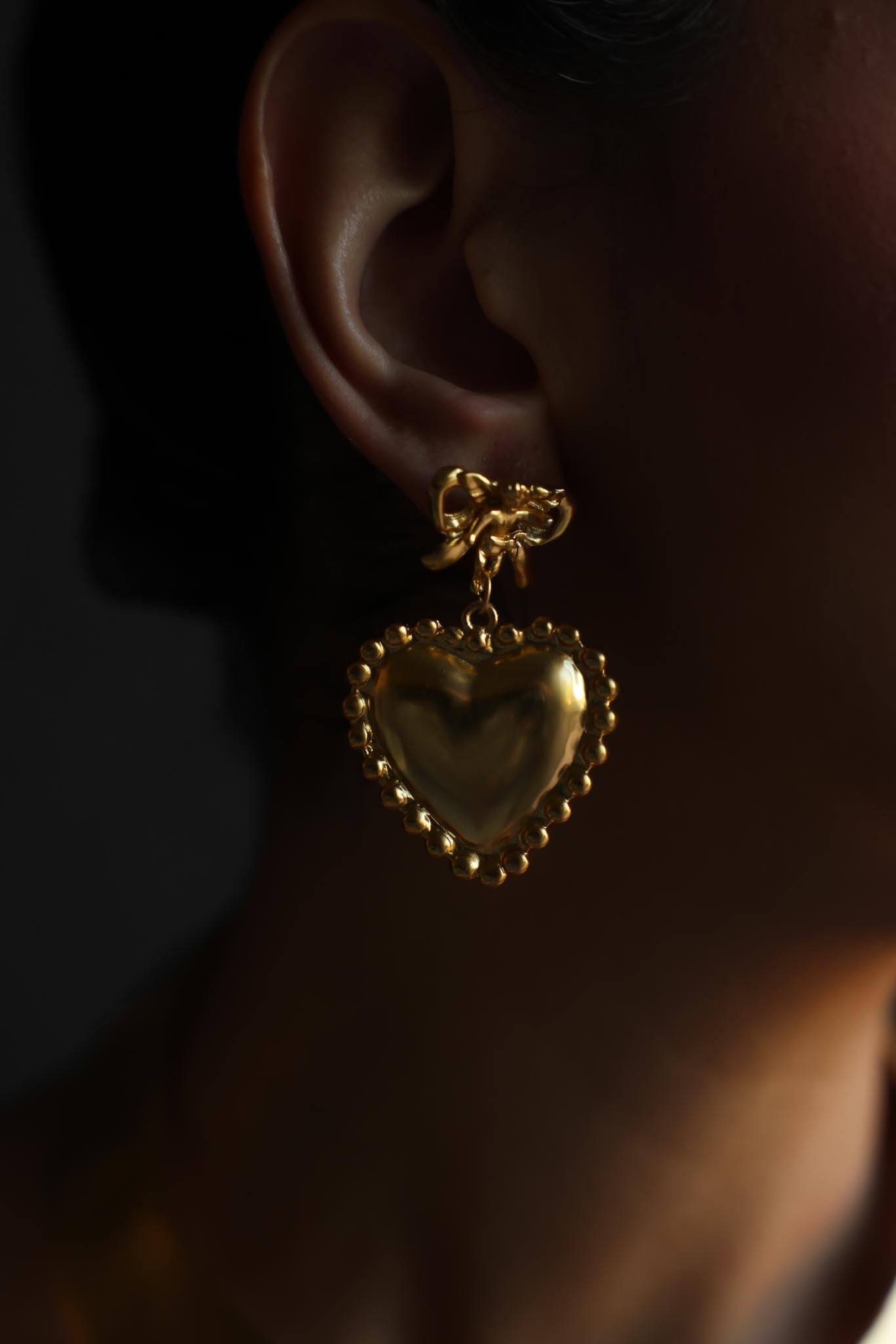Bow Heart Drop Pierced Earrings
