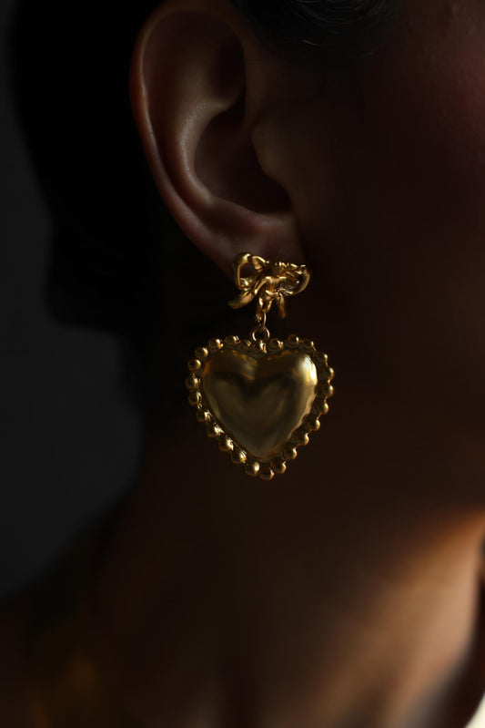 Bow Heart Drop Pierced Earrings