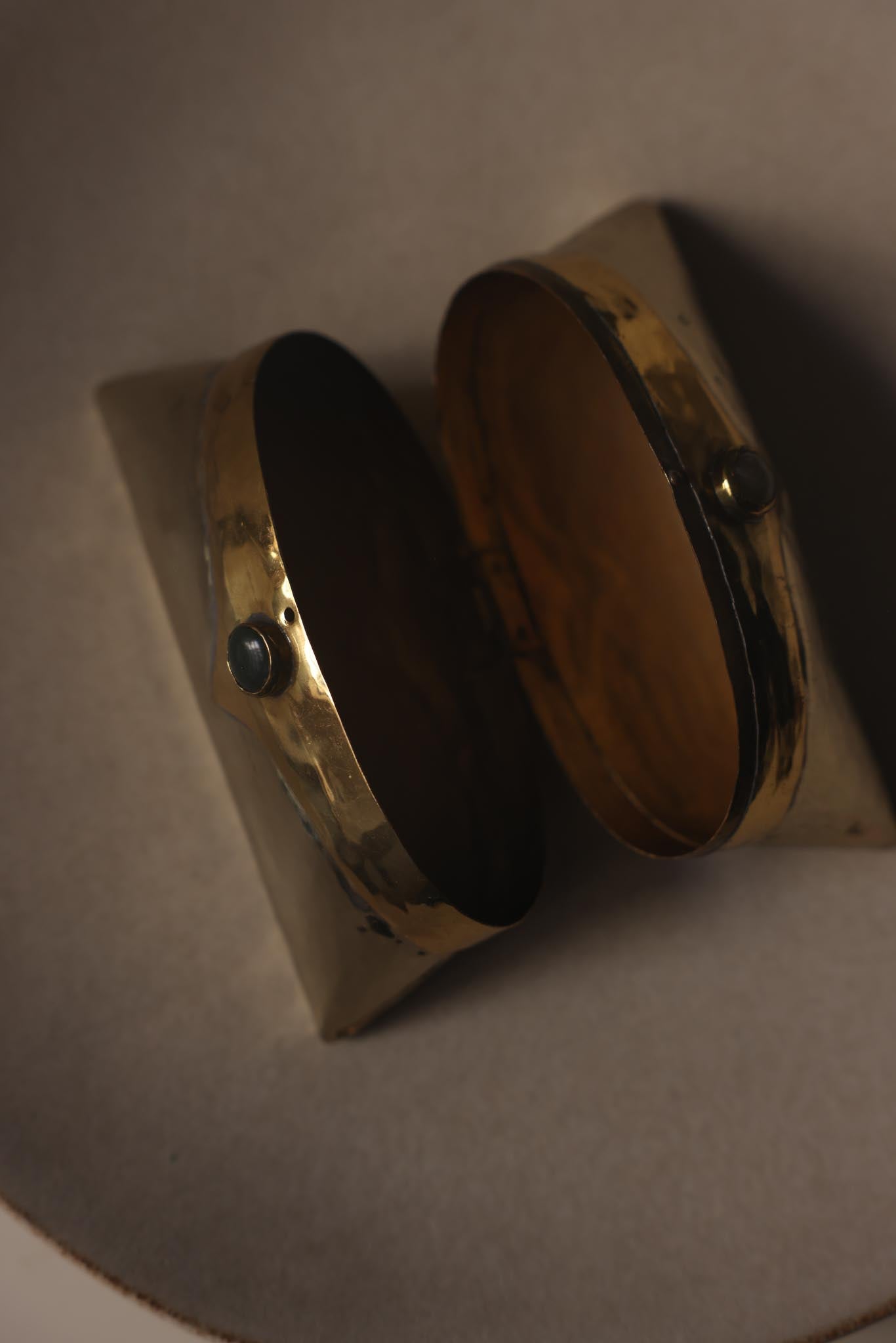 1970s Hammered Brass Gemstone Mini Minaudière Evening Clutch