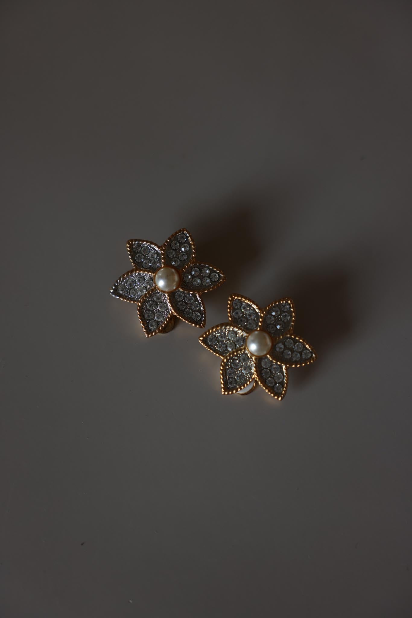 Crystal Flower Faux Pearl Clip-On Earrings