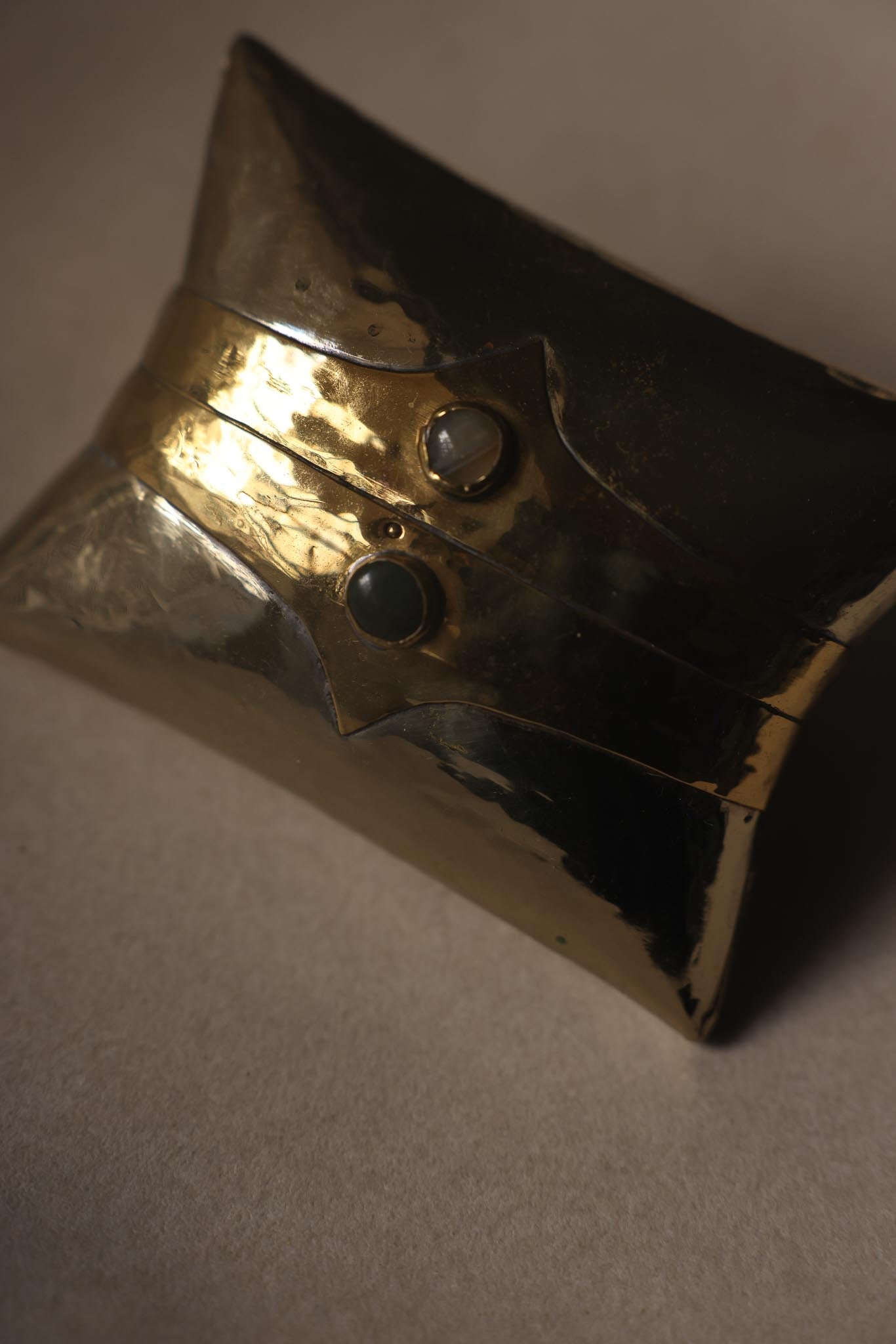 1970s Hammered Brass Gemstone Mini Minaudière Evening Clutch