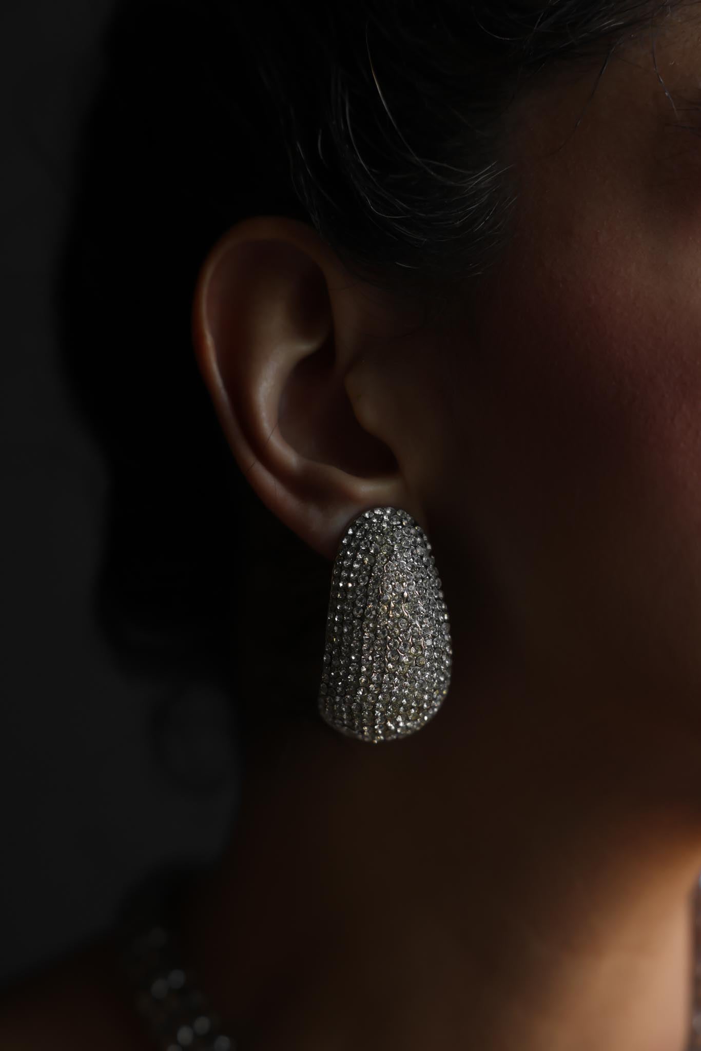 Silver Tone Pavé Rhinestone Clip-On Earrings