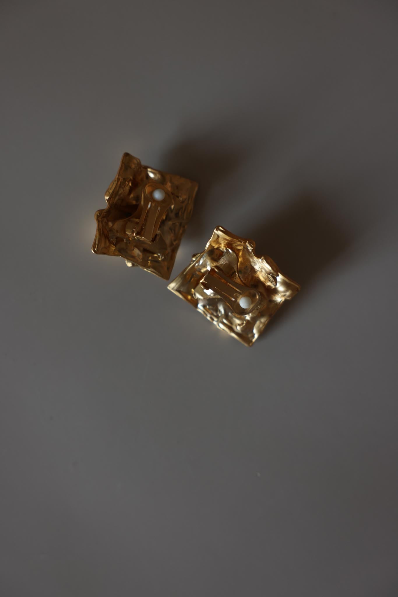 Matte Gold Abstract Square Clip-On Earrings