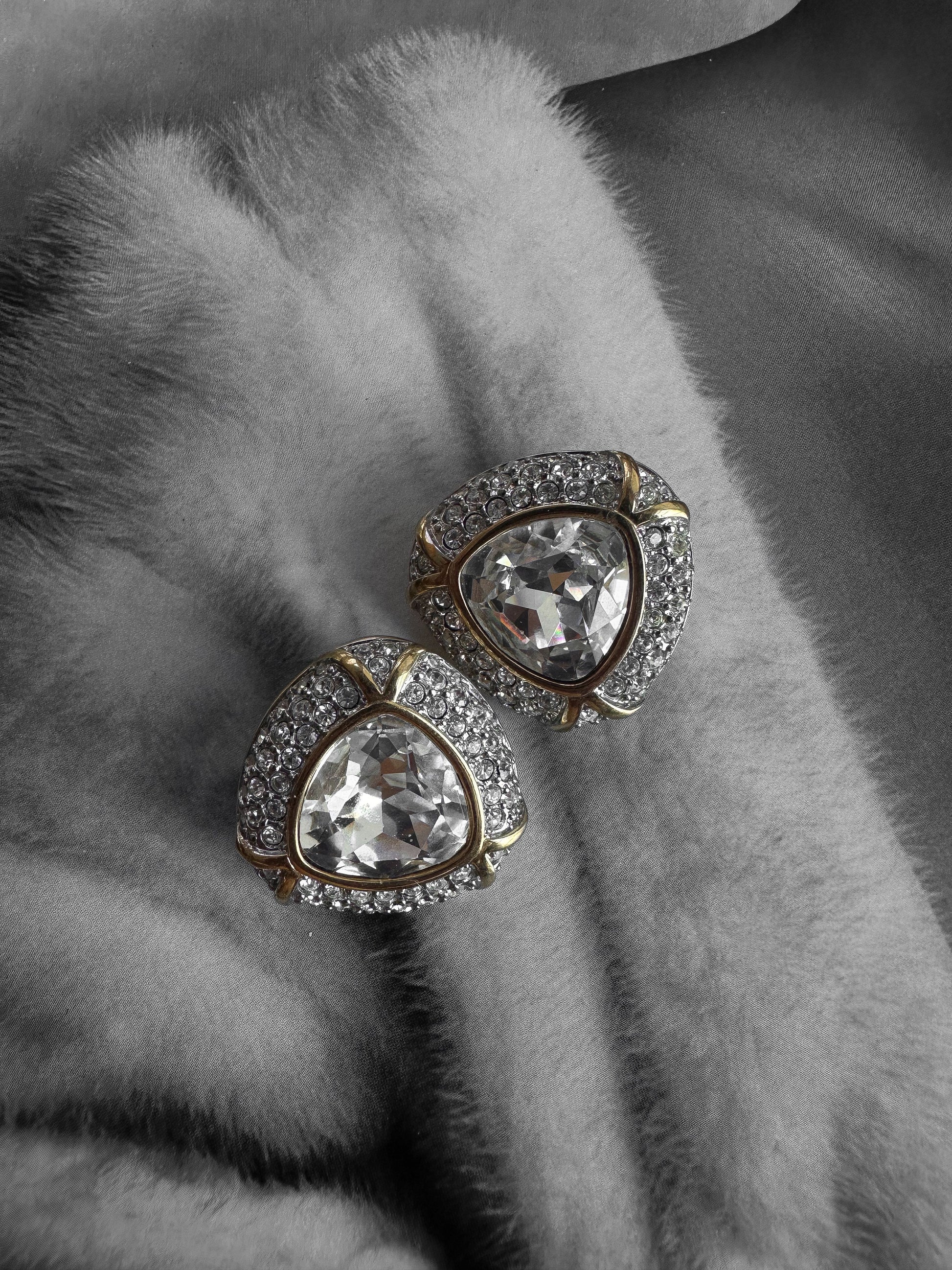 Swarovski Trilliant Crystal Earrings|Vintage Baazaar 