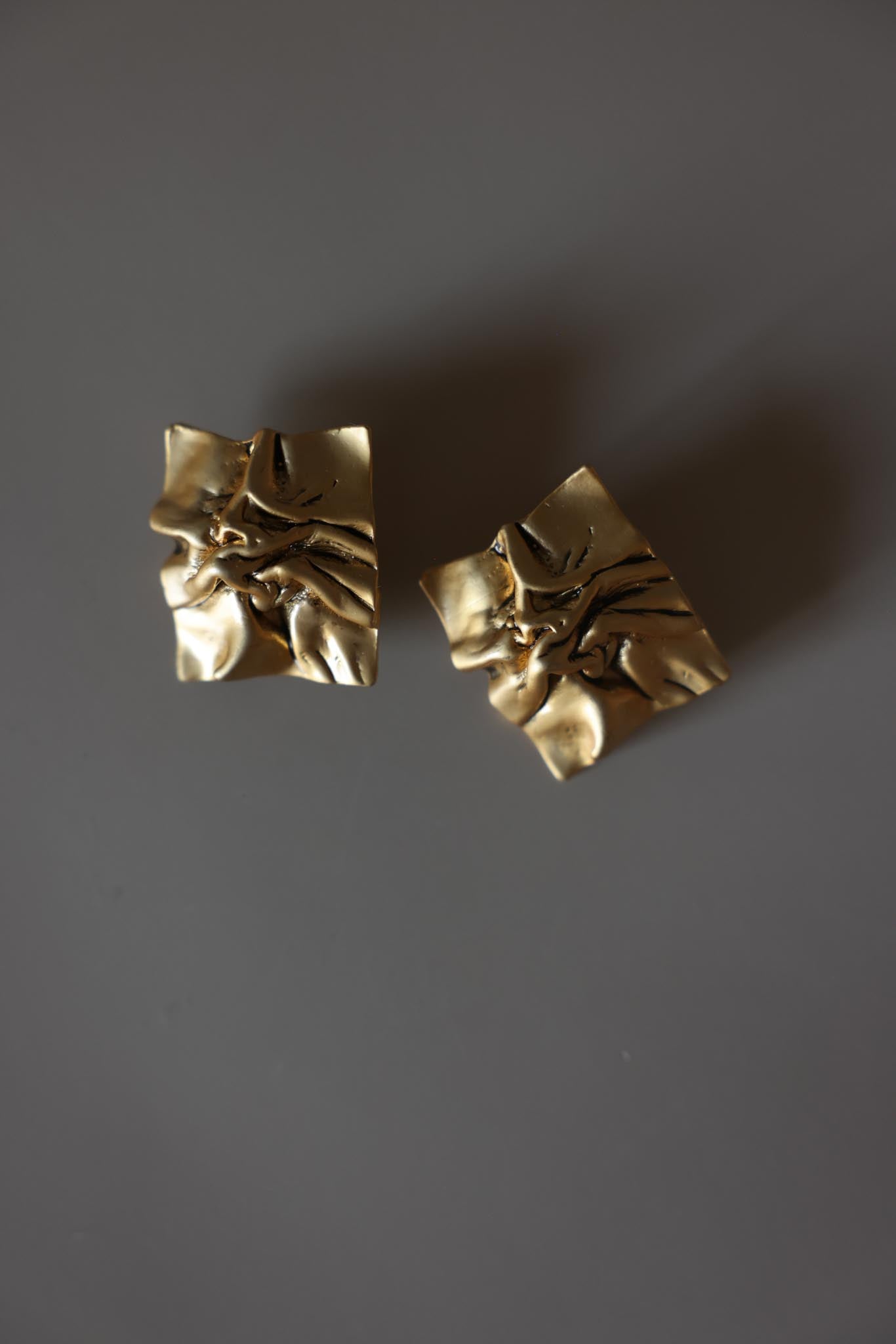 Matte Gold Abstract Square Clip-On Earrings