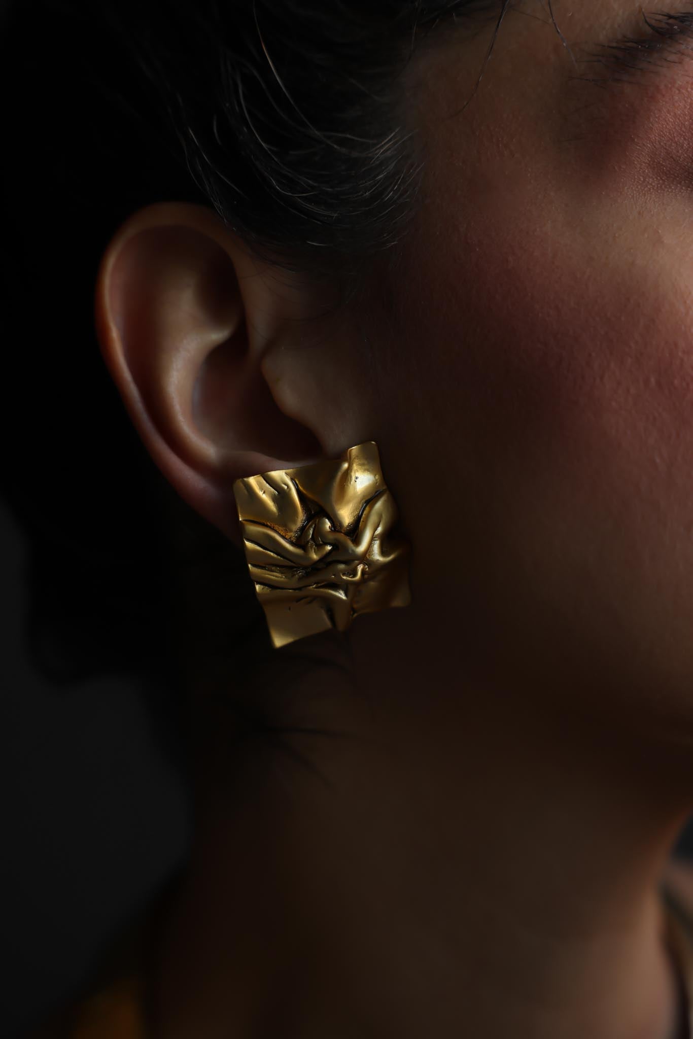 Matte Gold Abstract Square Clip-On Earrings