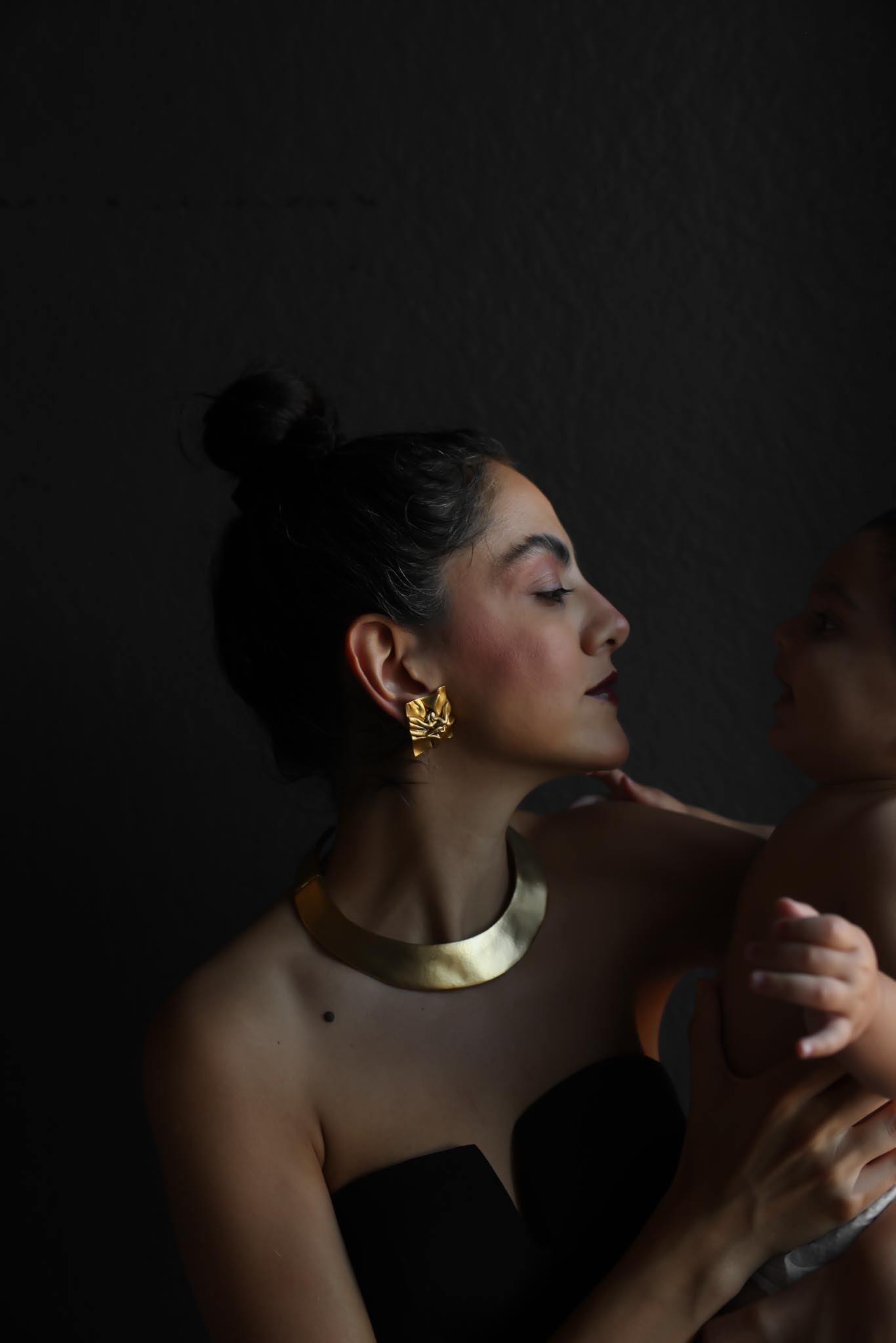 Matte Gold Abstract Square Clip-On Earrings