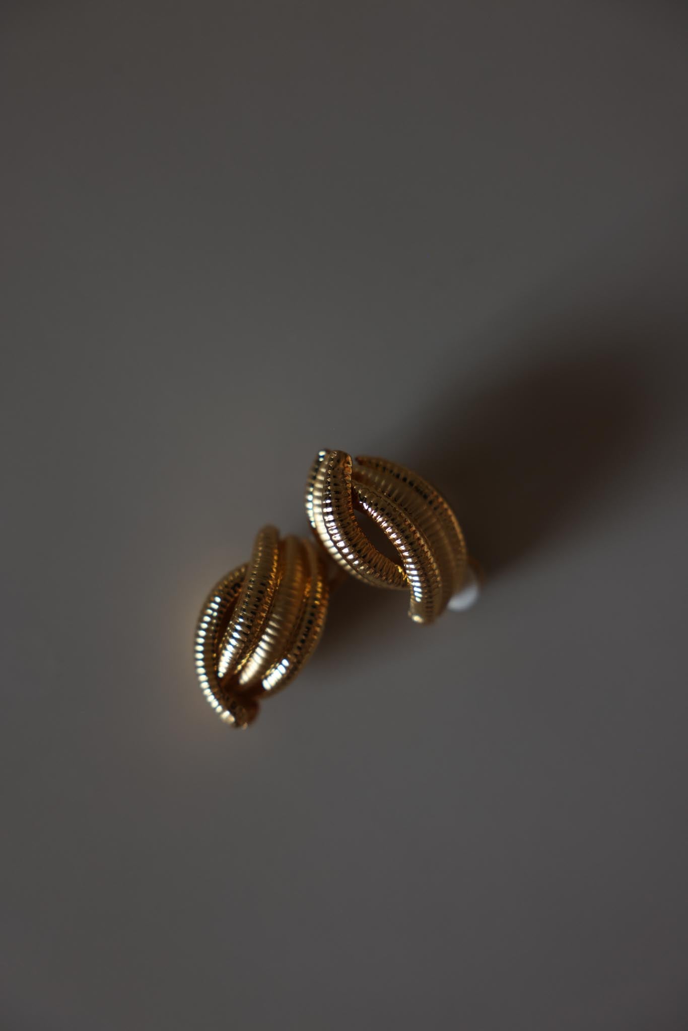 Textured Gold Double Loop Clip-On Earrings