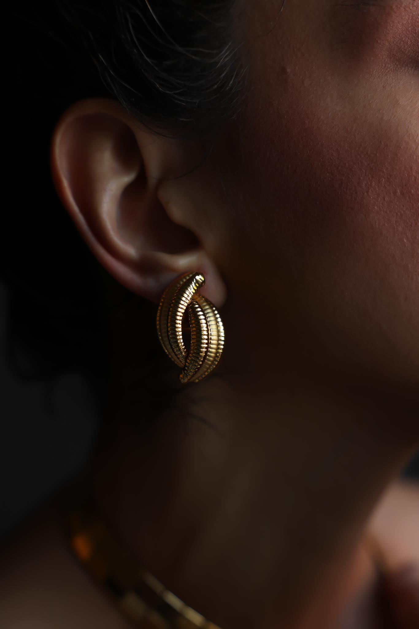 Textured Gold Double Loop Clip-On Earrings