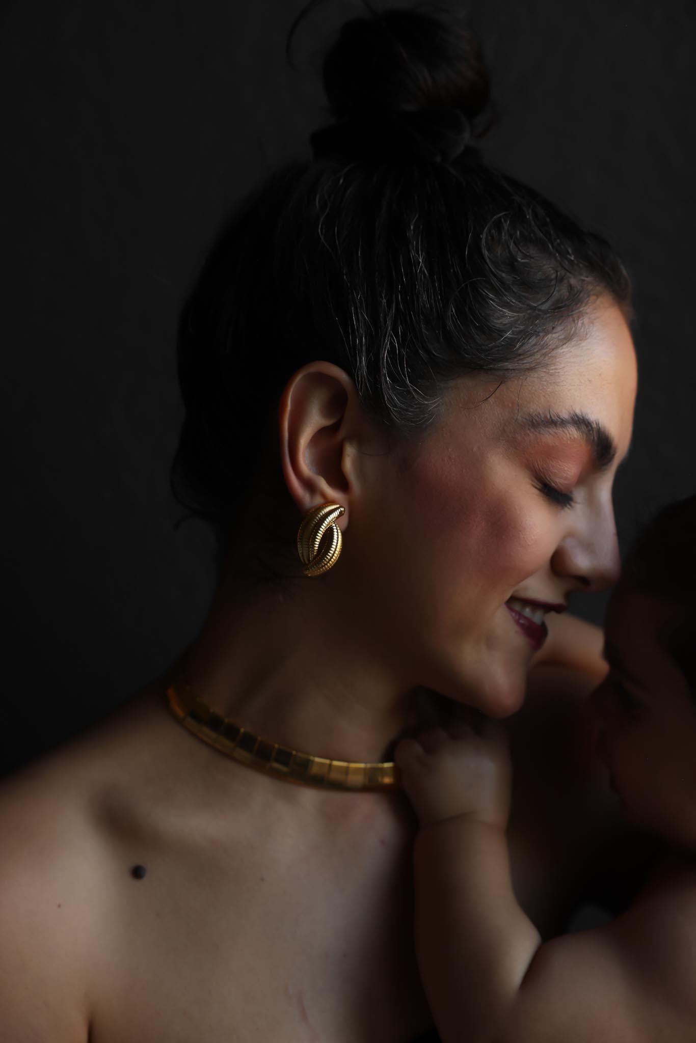 Textured Gold Double Loop Clip-On Earrings