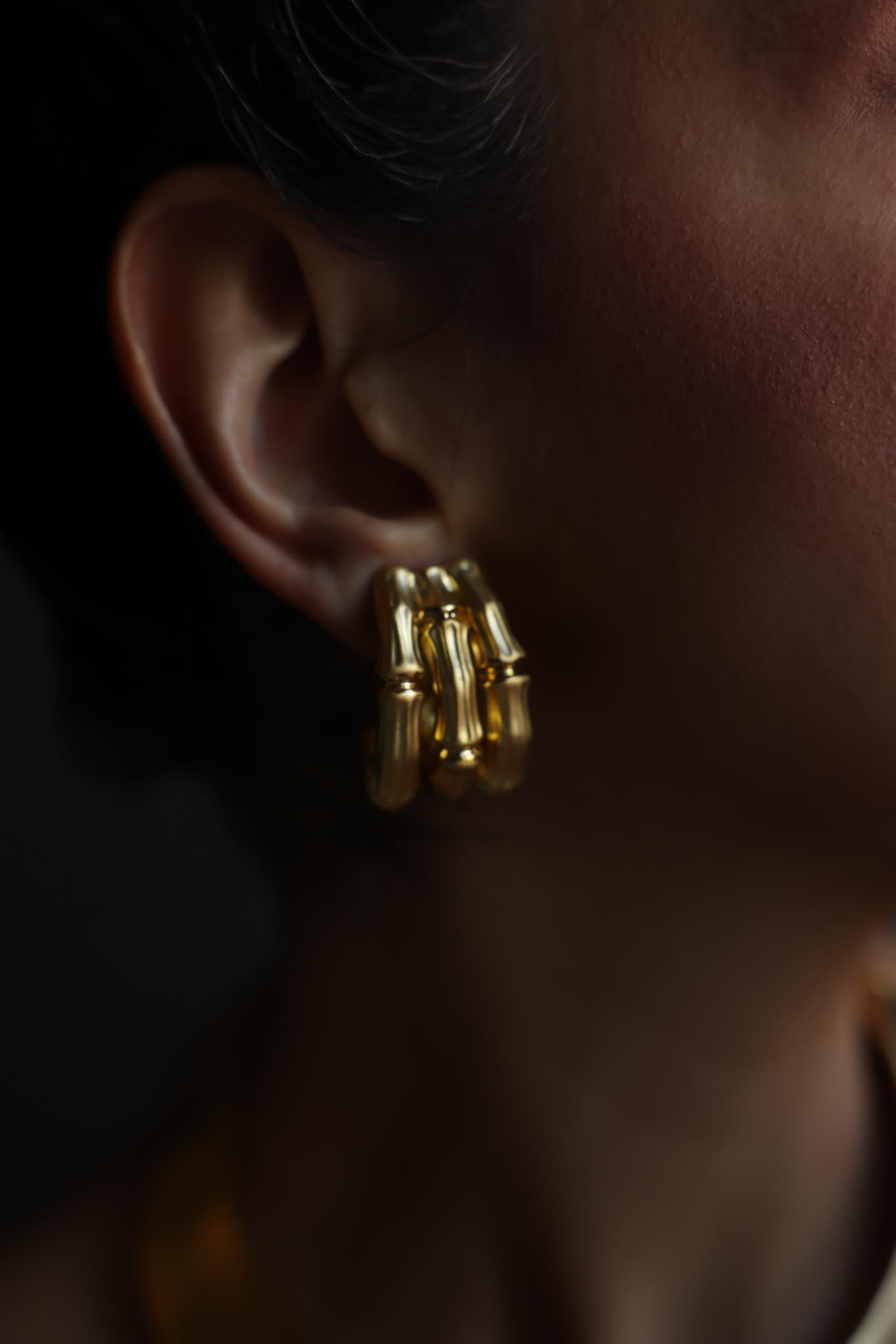Brushed Gold Bamboo Clip-On Earrings