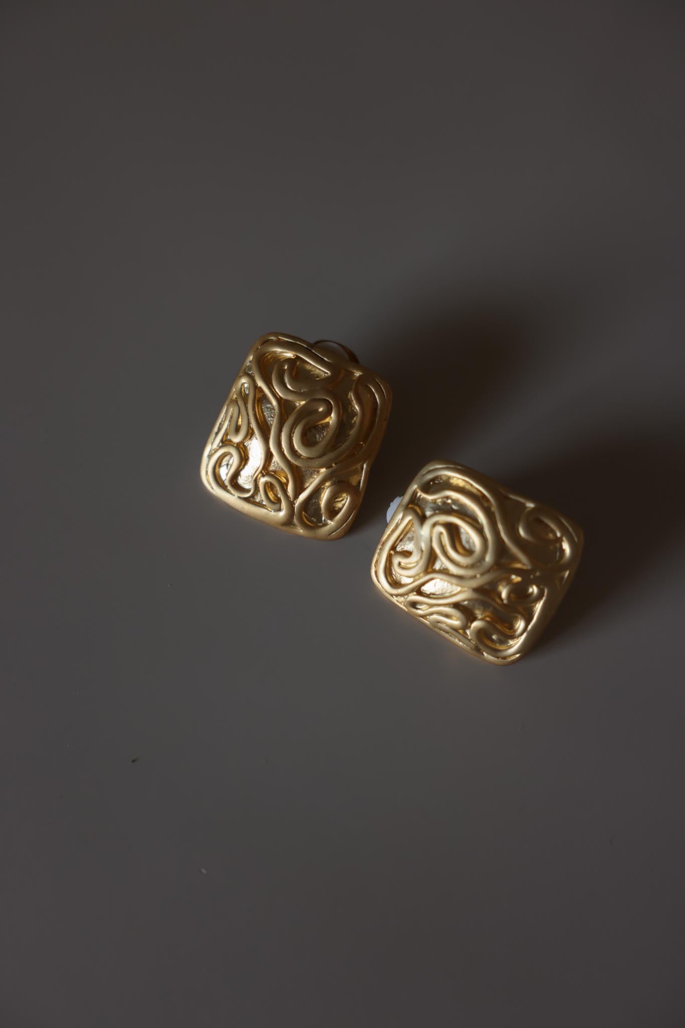 Textured Square Gold Clip-On Earrings
