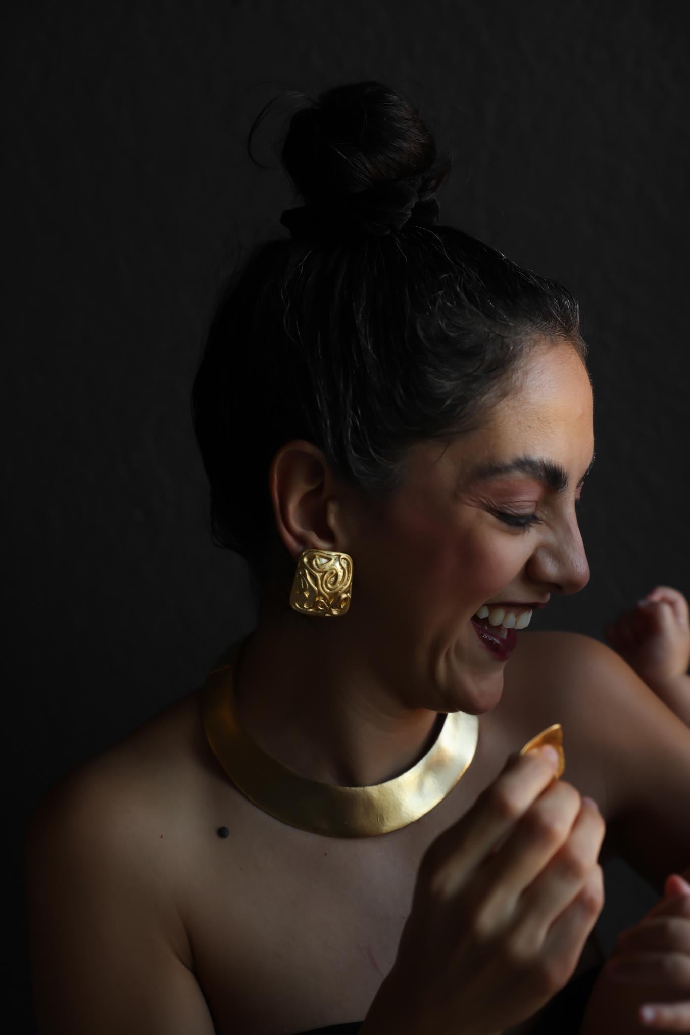 Textured Square Gold Clip-On Earrings