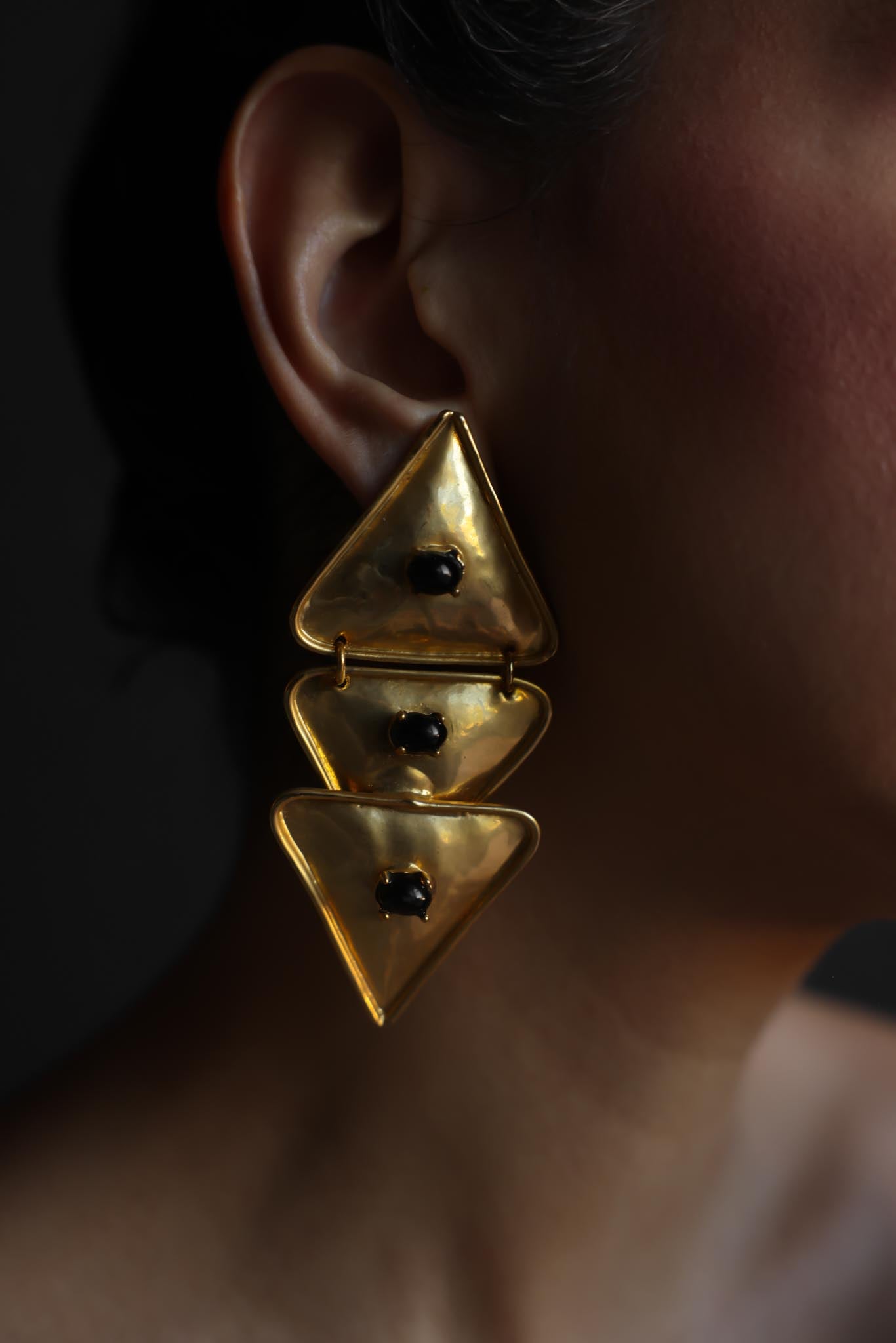 Matte Gold Geometric Drop Clip-On Earrings