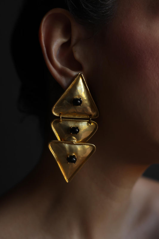 Matte Gold Geometric Drop Clip-On Earrings
