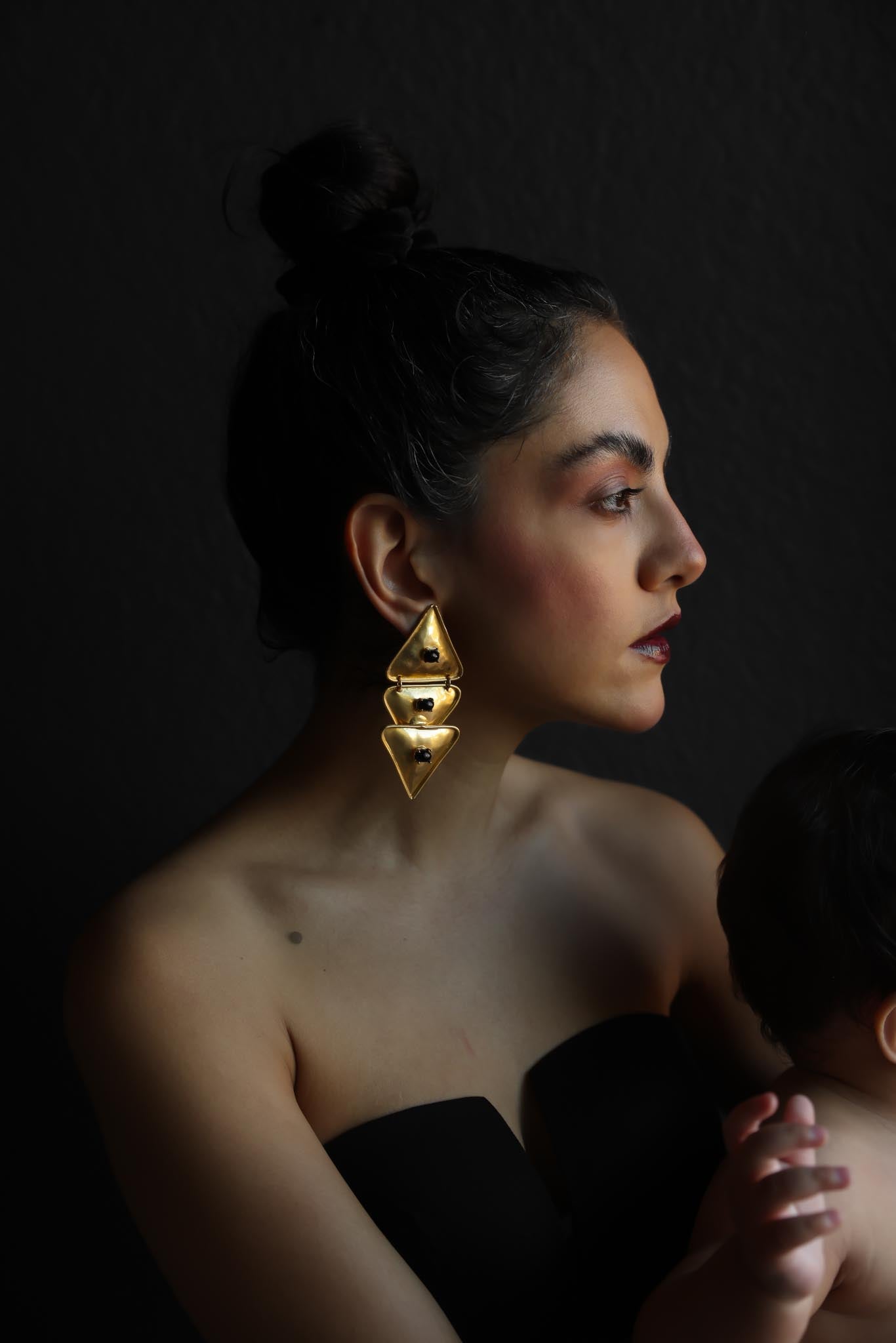 Matte Gold Geometric Drop Clip-On Earrings
