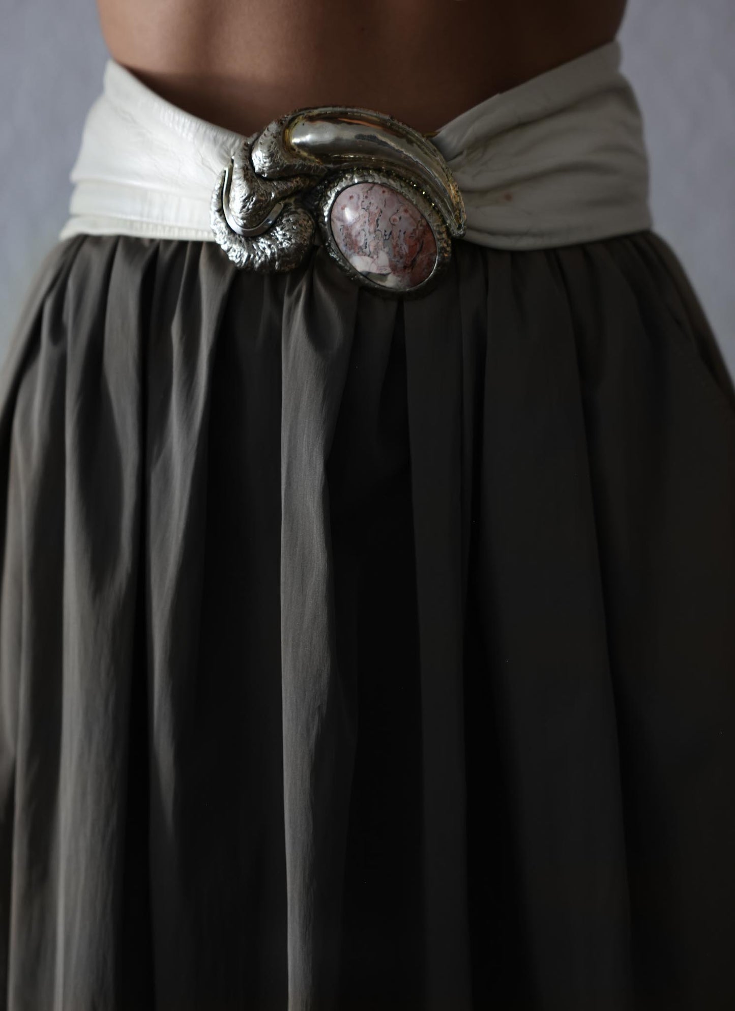 Santini Buckle And Wide White Leather Belt|Vintage Baazaar 