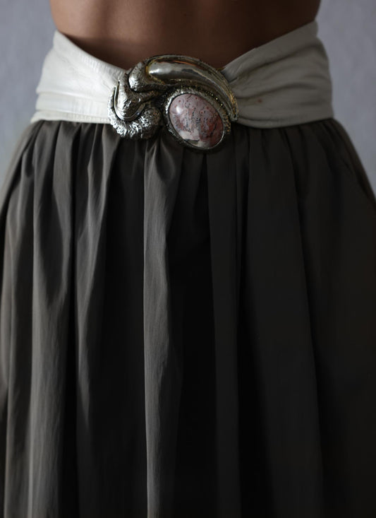 Santini Buckle And Wide White Leather Belt|Vintage Baazaar 