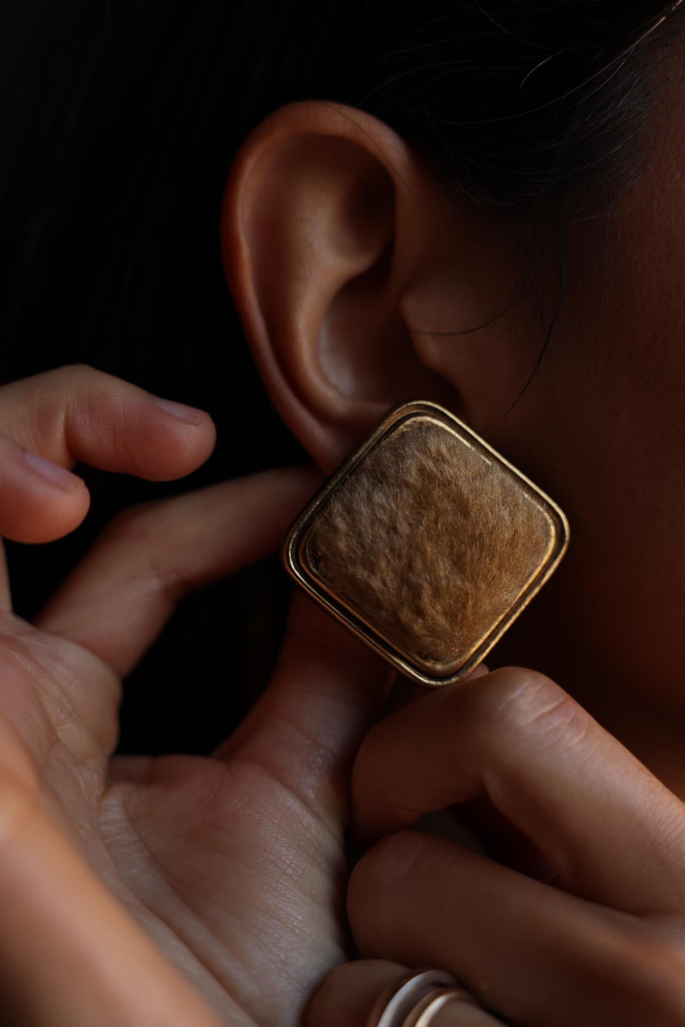 Vintage Faux Fur Square Earrings|Vintage Baazaar 