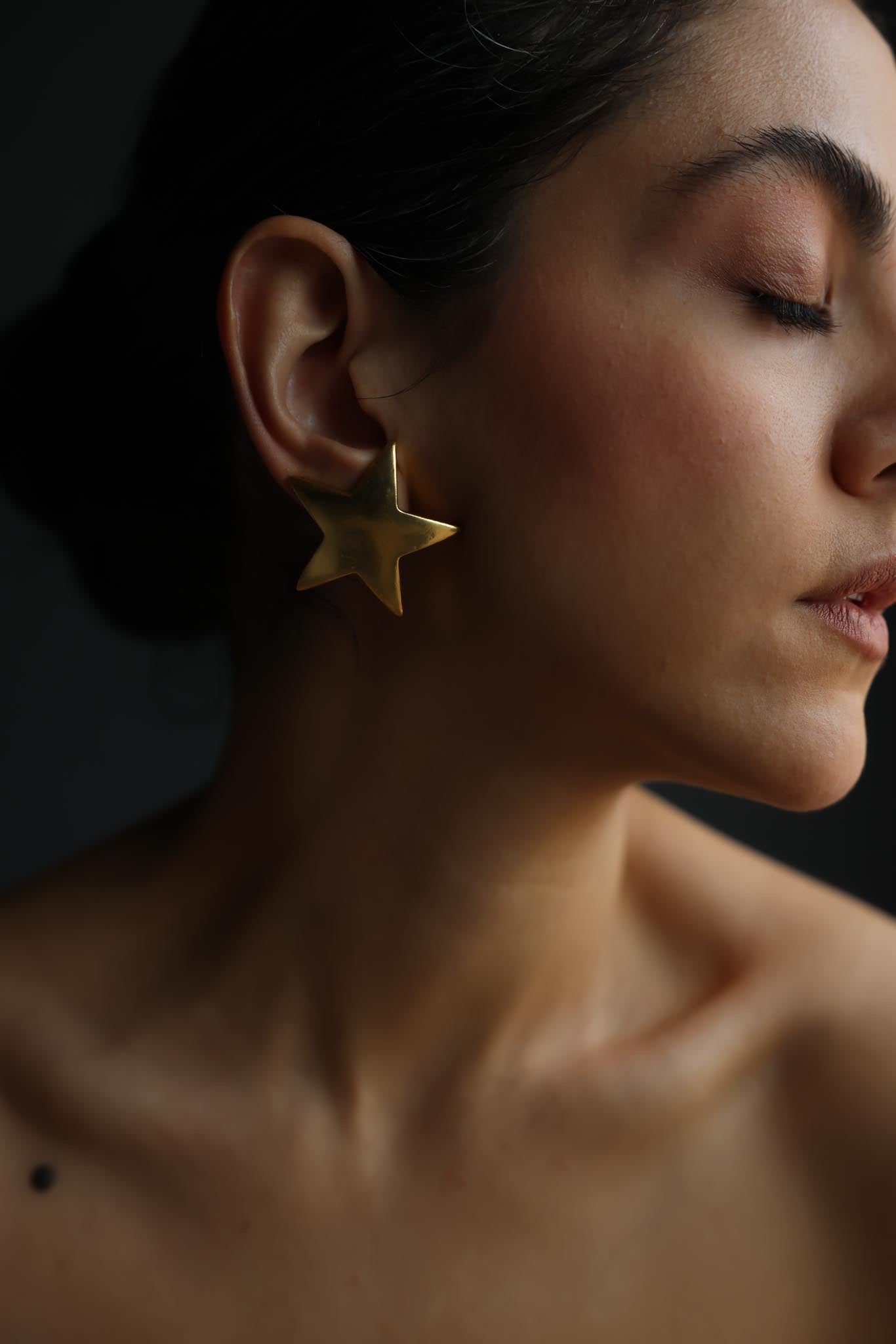 Matte Gold Star Clip-On Earrings