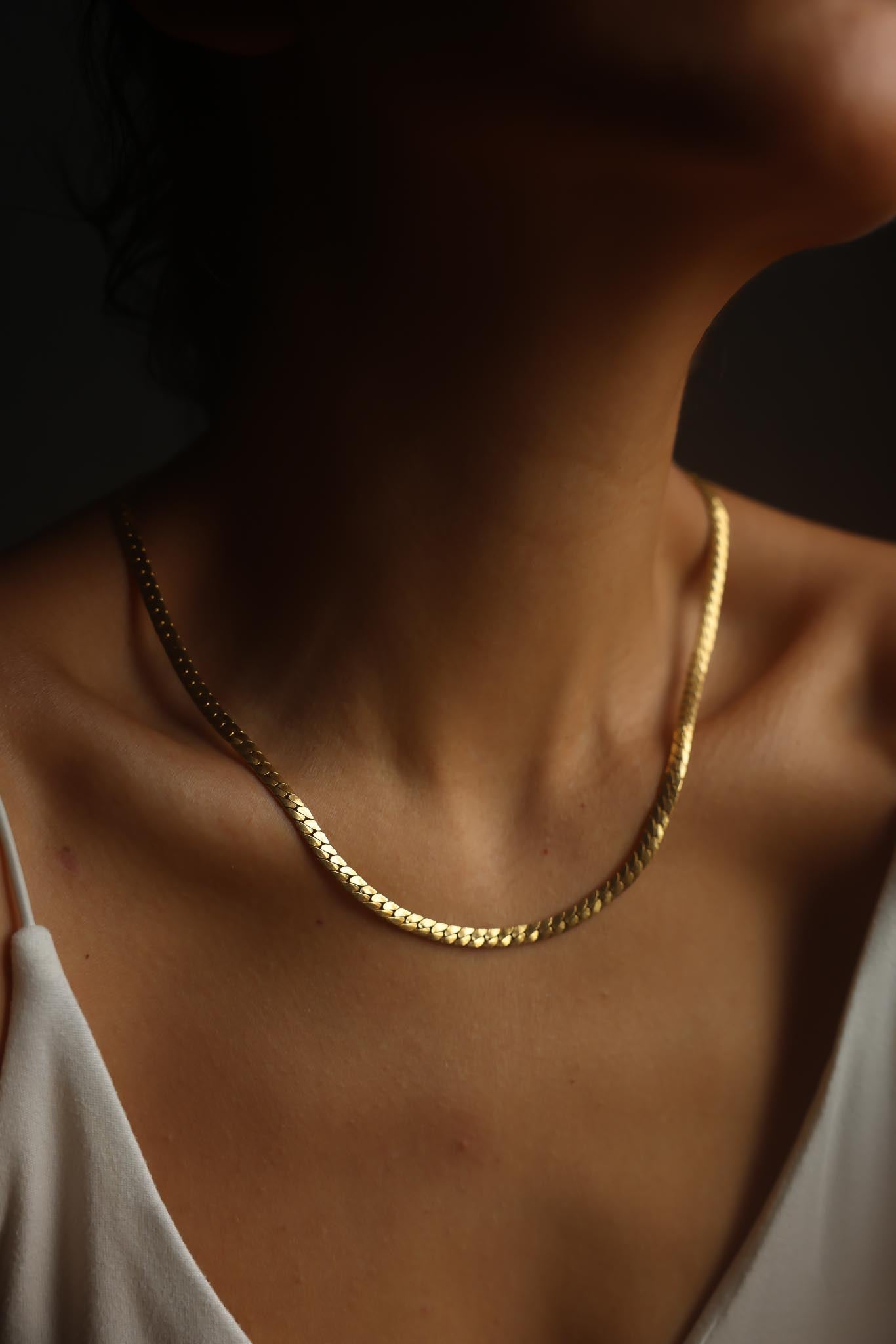 Gold Plated Herringbone Chain Necklace