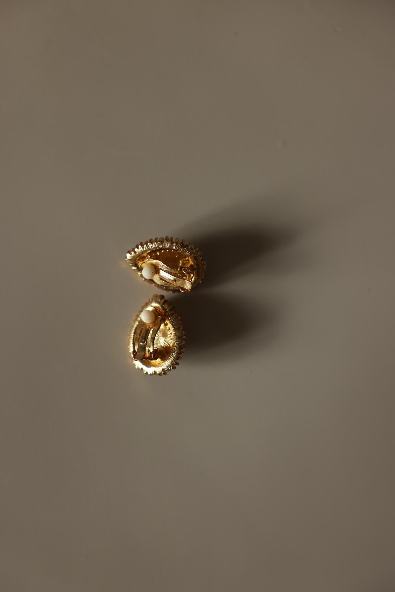 Gold Tone Faux Pearl Rhinestone Clip-On Earrings