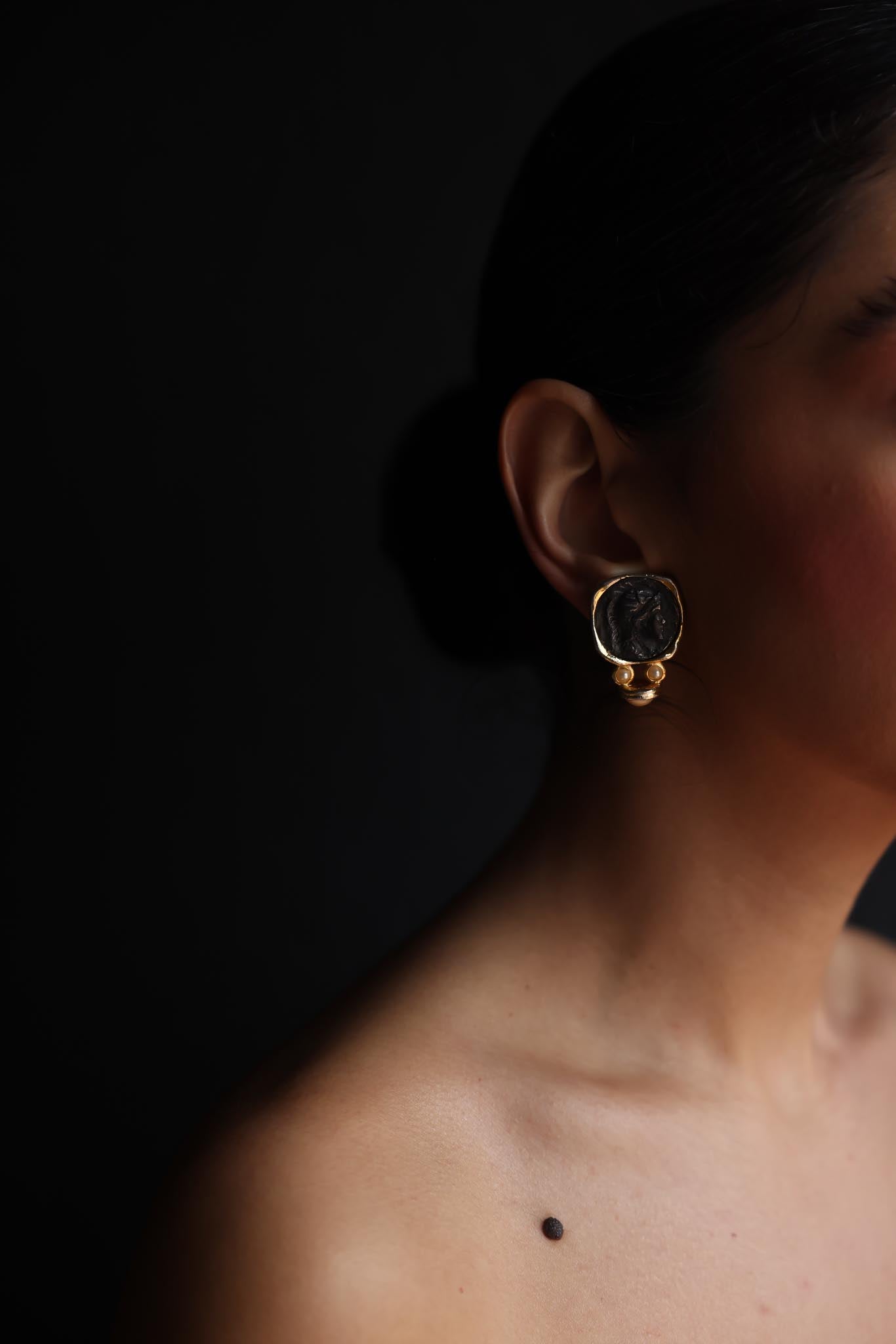Coin Medallion Clip-On Earrings|Vintage Baazaar 