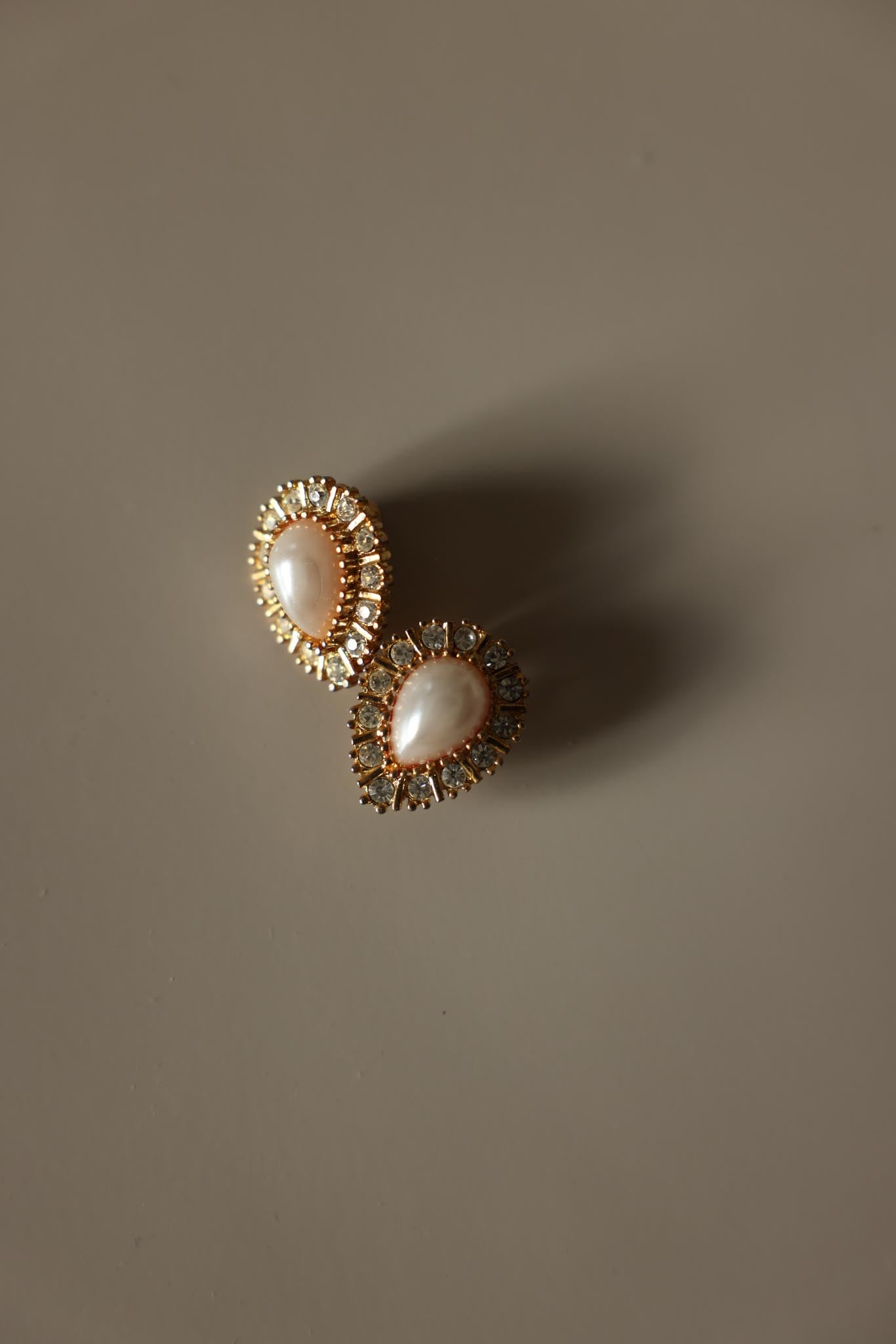 Gold Tone Faux Pearl Rhinestone Clip-On Earrings