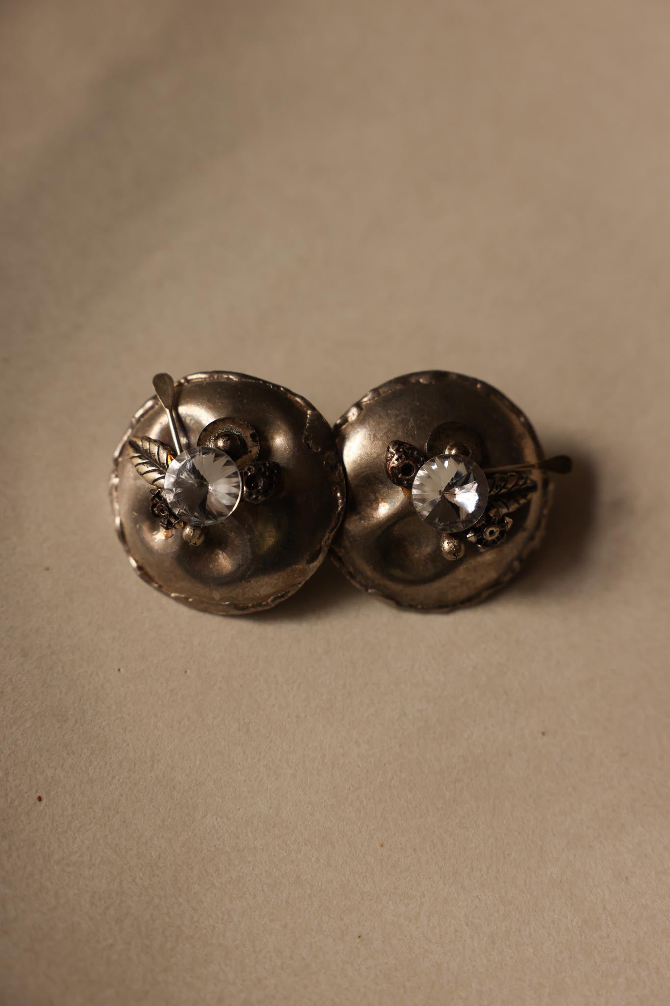 Silver-Tone Dome Clip-On Earrings with Crystal Accents