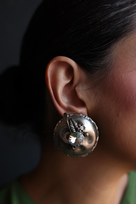 Silver-Tone Dome Clip-On Earrings with Crystal Accents