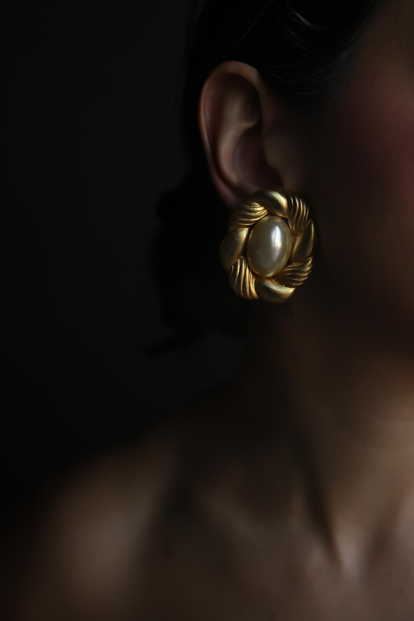 Matte Gold Faux Pearl Statement Clip-On Earrings