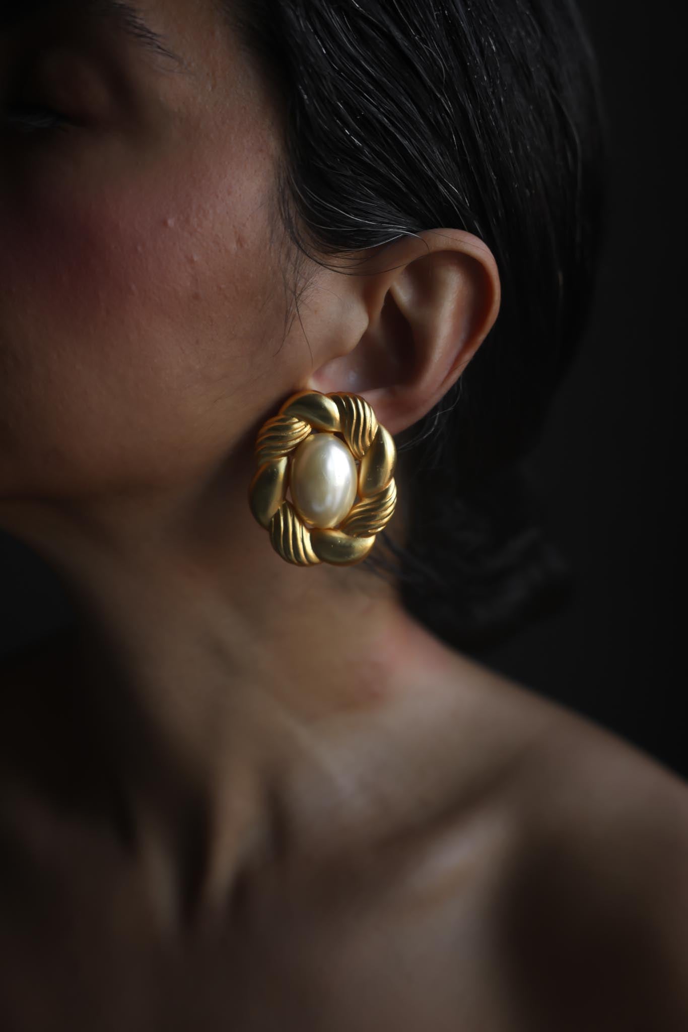 Matte Gold Faux Pearl Statement Clip-On Earrings