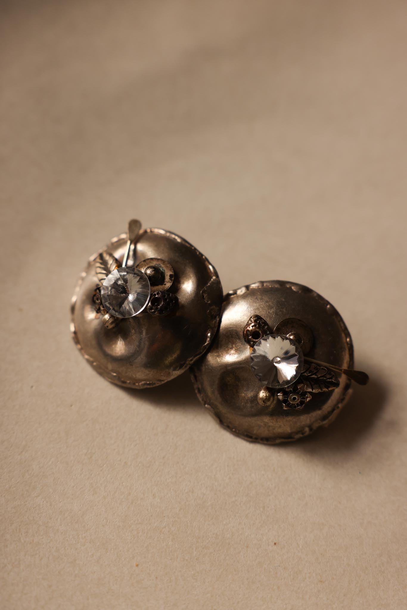 Silver-Tone Dome Clip-On Earrings with Crystal Accents
