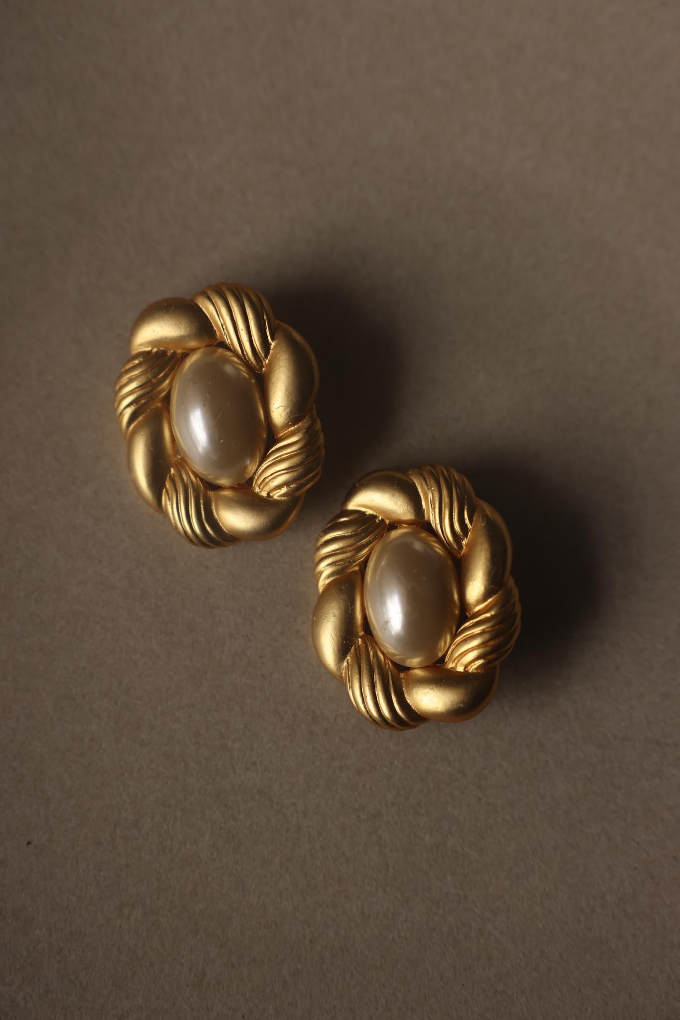 Matte Gold Faux Pearl Statement Clip-On Earrings