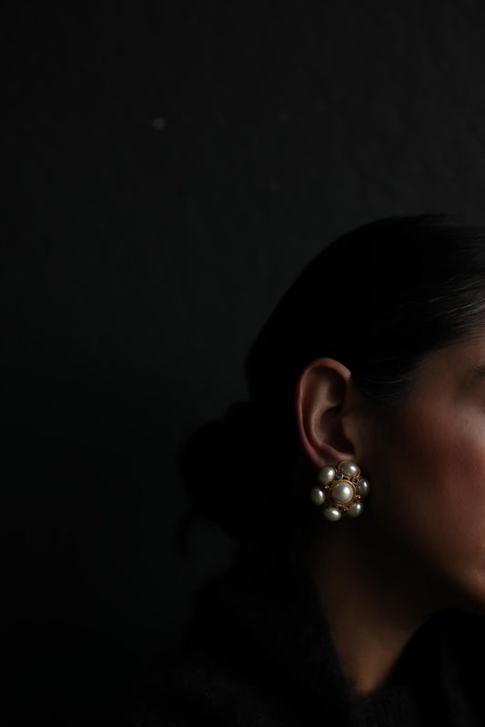 Multicolor Faux Pearl Cluster Clip-On Earrings