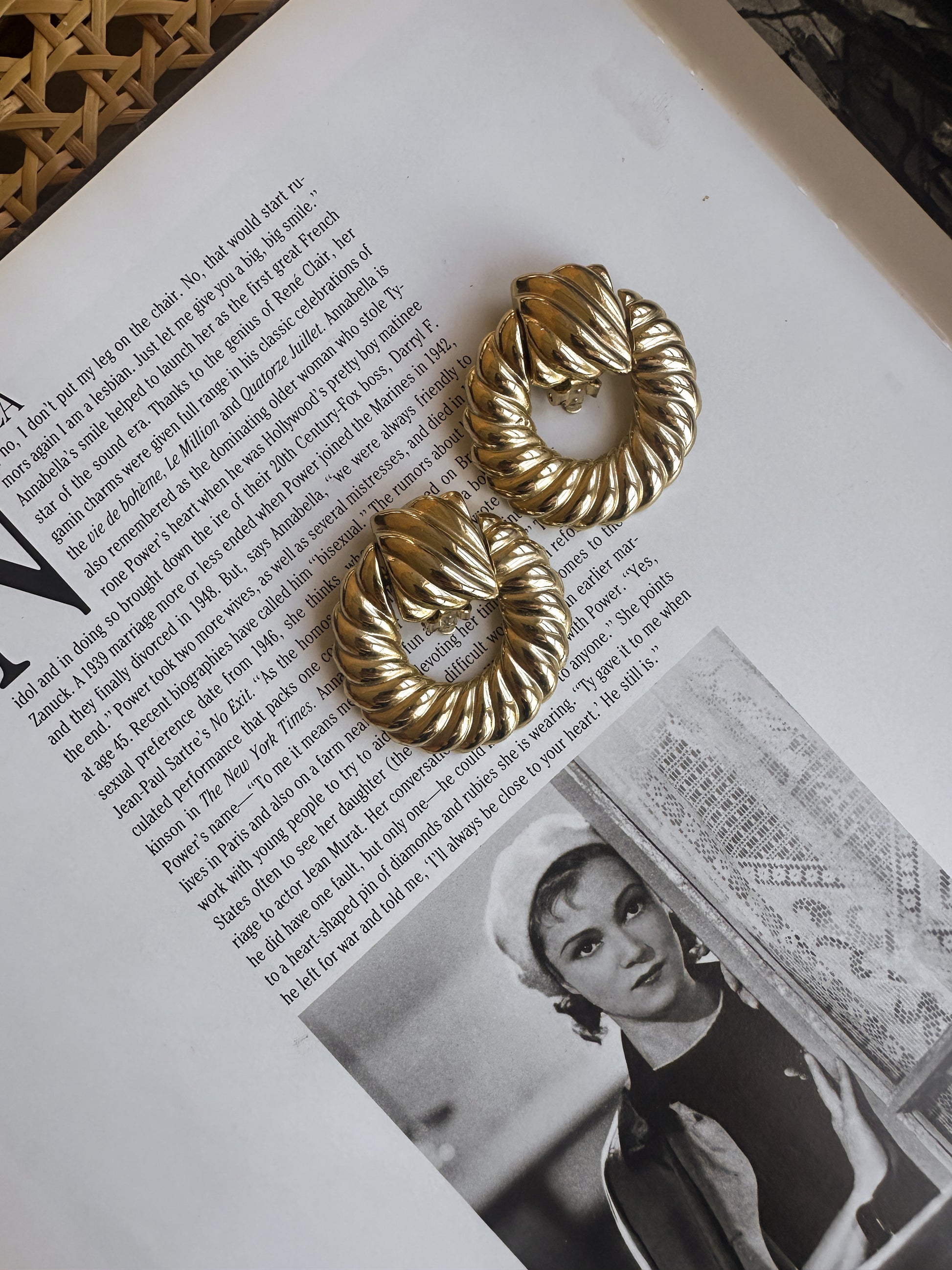 Golden Twisted Hoop Earrings|Vintage Baazaar 