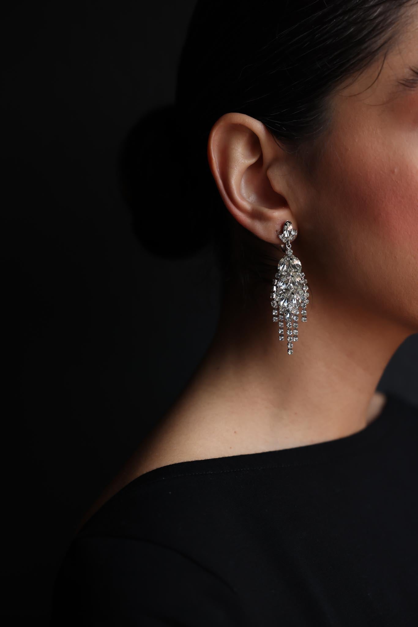 Crystal Cascade Clip-On Earrings|Vintage Baazaar 