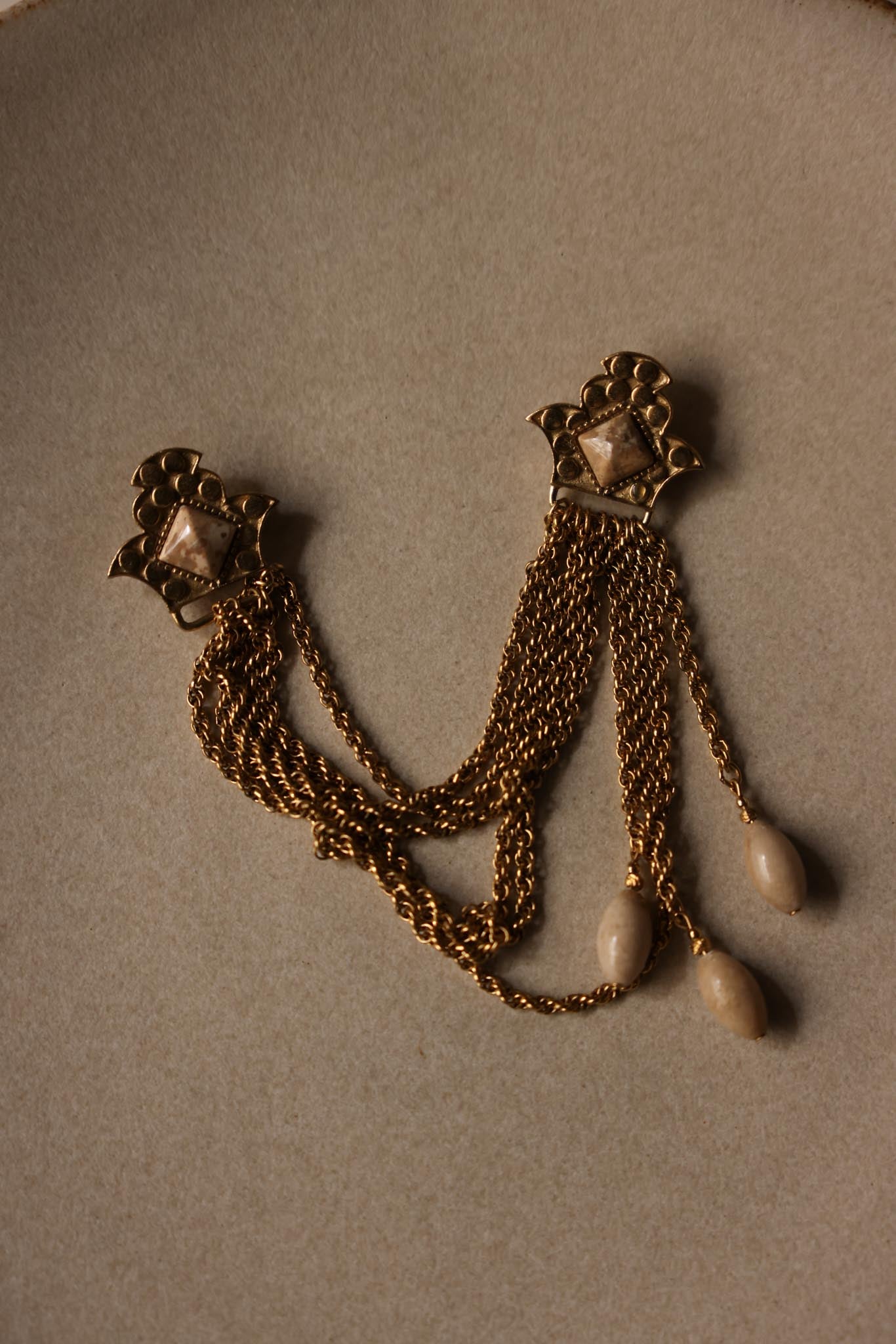 Regal Chain Brooch with Natural Stone Accents|Vintage Baazaar 